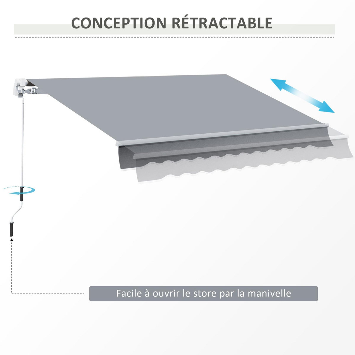 OUTSUNNY Store banne manuel rétractable alu. polyester imperméabilisé haute densité 4 x 2,5 m gris