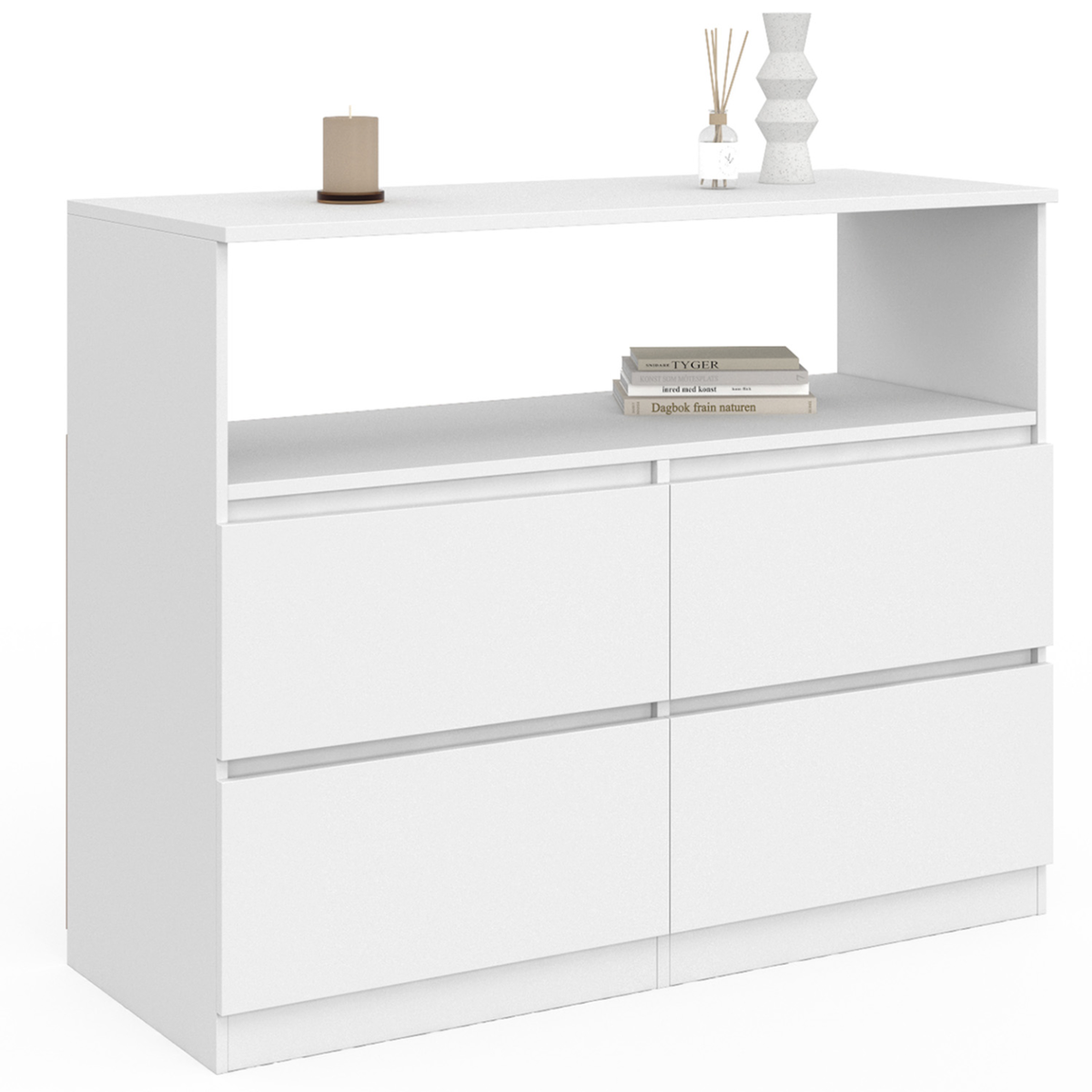 ID MARKET Commode 4 tiroirs TOMI 100 cm avec niche bois blanc