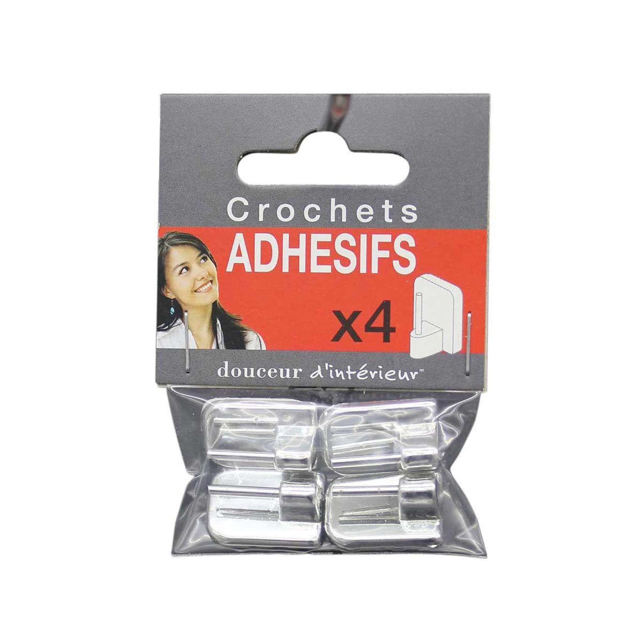 Voir la diapositive 2 : Douceur d'Intérieur Lot de 4 crochets adhésifs  plats  10cm argent