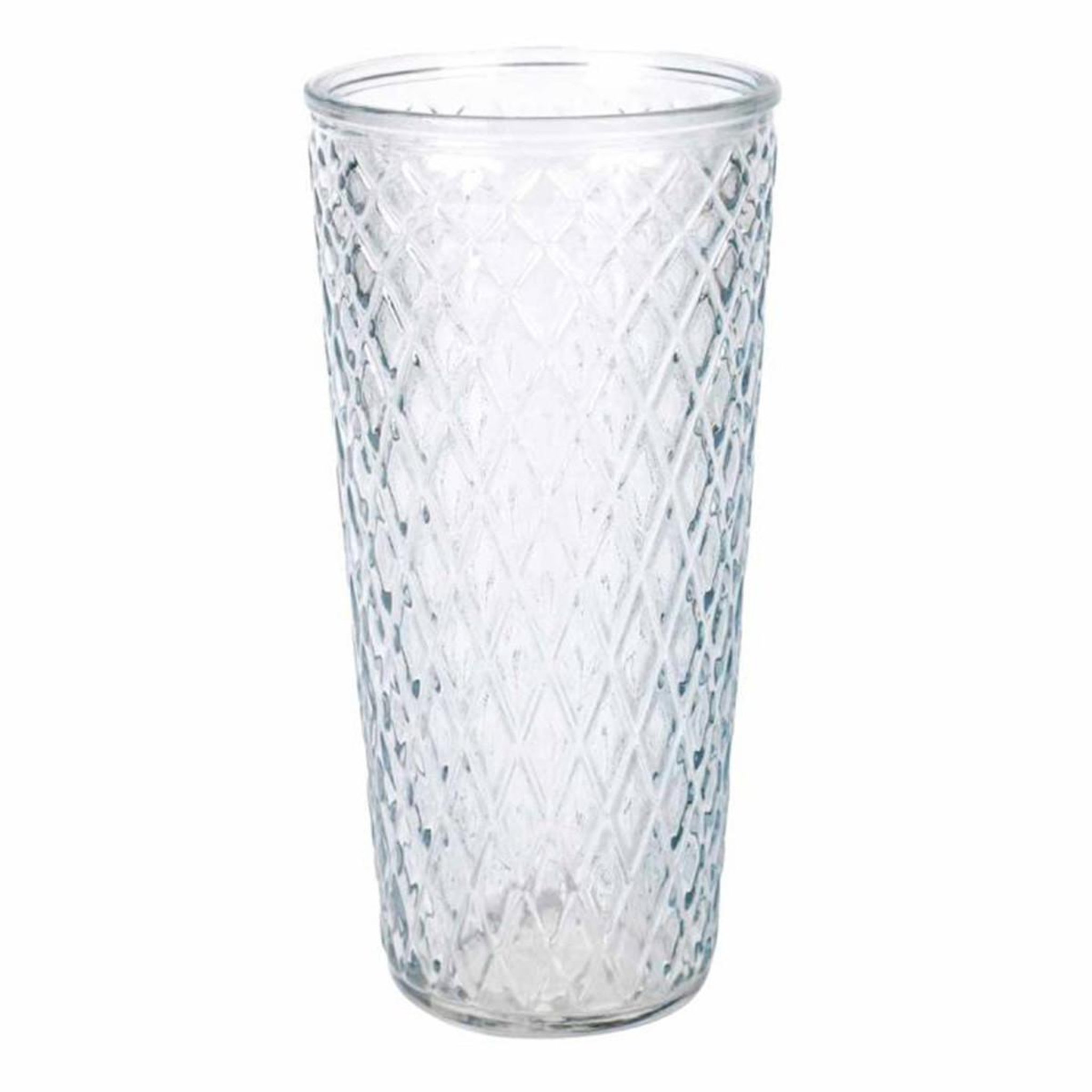 HOMEA Vase déco en verre  relief losange  30cm bleu ciel