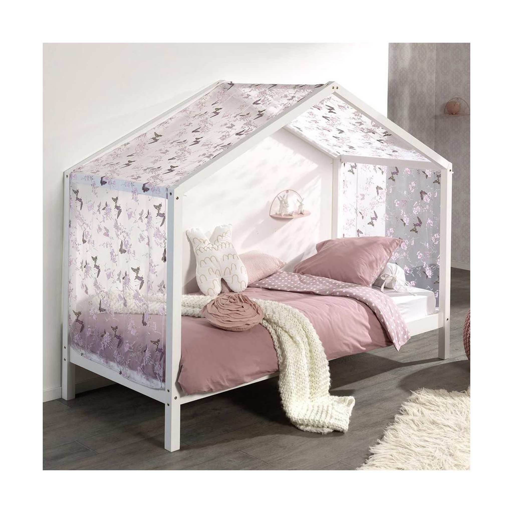 Voir la diapositive 4 : Paris Prix Pack - lit enfant, barrière, tiroir & voile  dallas ii  90x200cm blanc