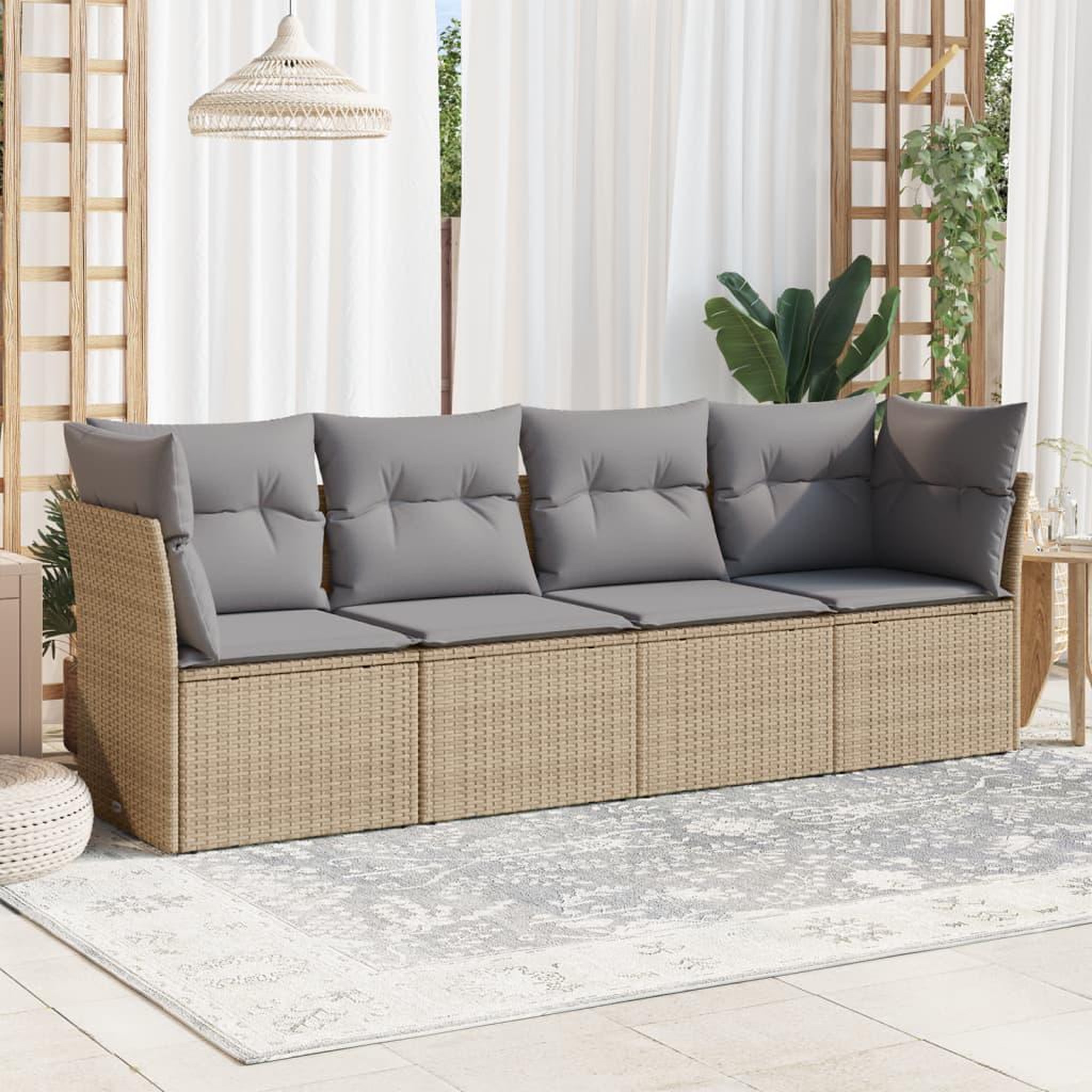 VIDAXL Salon de jardin avec coussins 4 pcs beige resine tressee