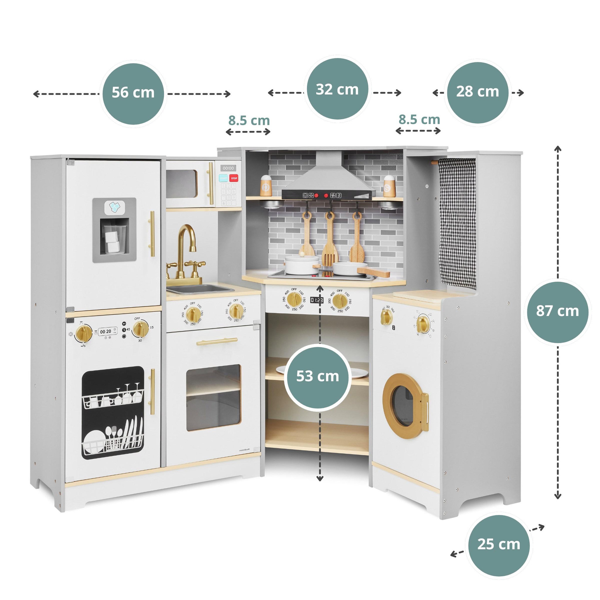 Voir la diapositive 3 : MAMABRUM Cuisine Enfant en Bois en L avec LED, Hotte Interactive, Sons et Accessoires, dès 3 Ans