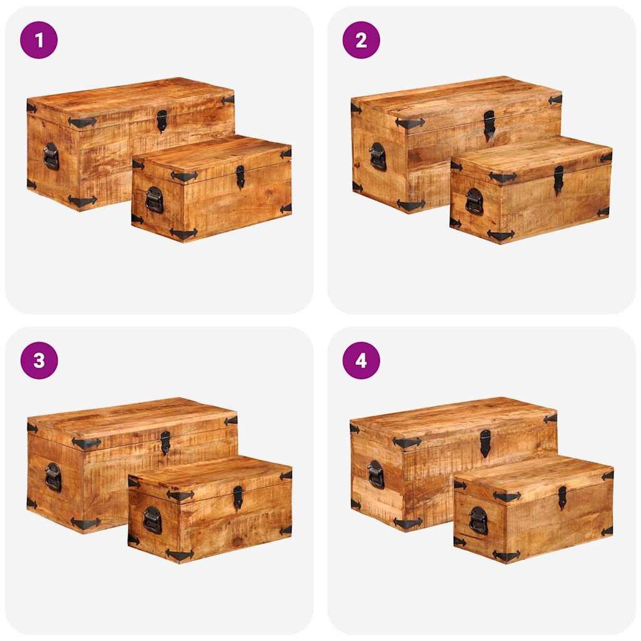 Voir la diapositive 3 : VIDAXL Coffre de rangement 2 pcs bois de manguier brut