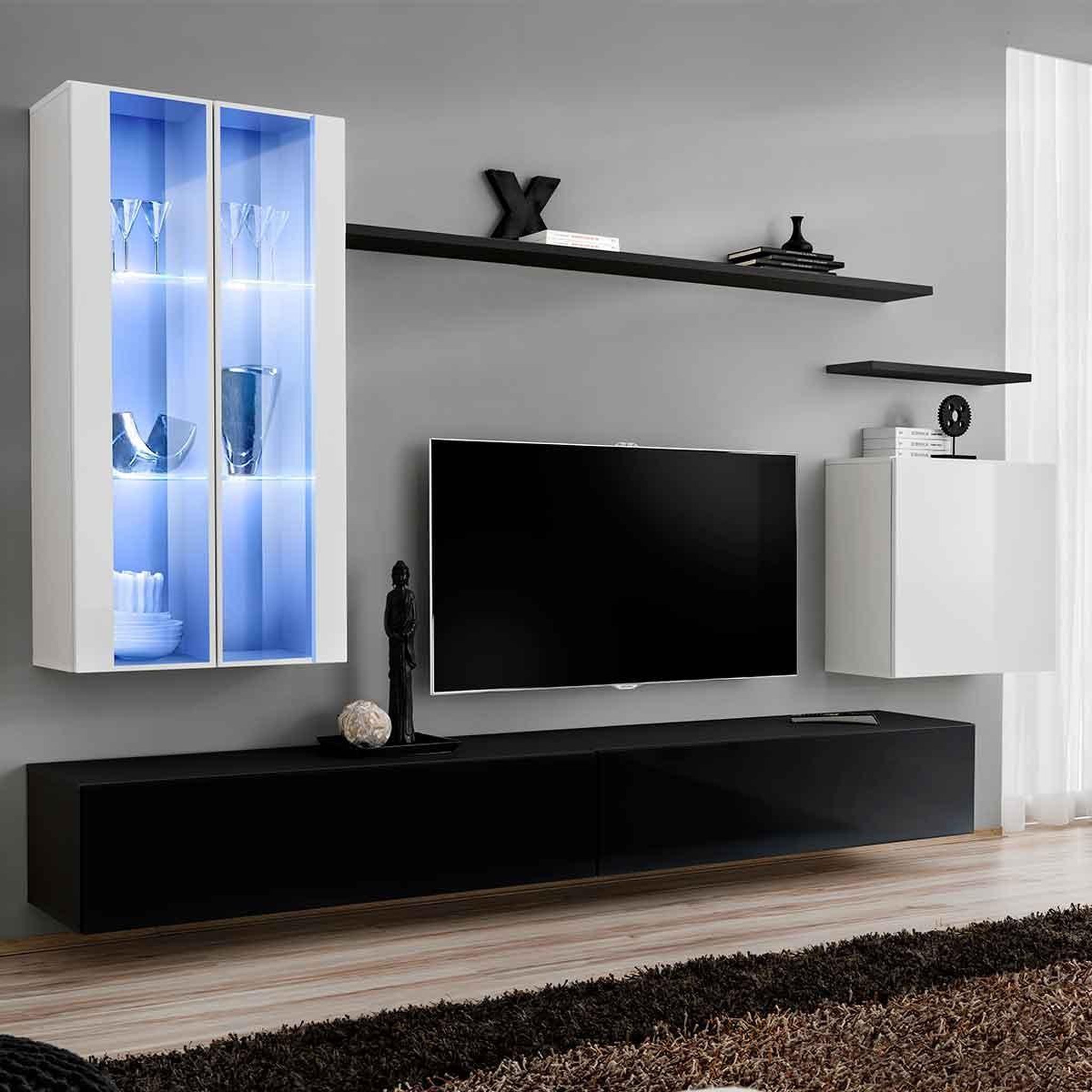 Paris Prix Meuble tv mural design  switch xii  270cm blanc & noir