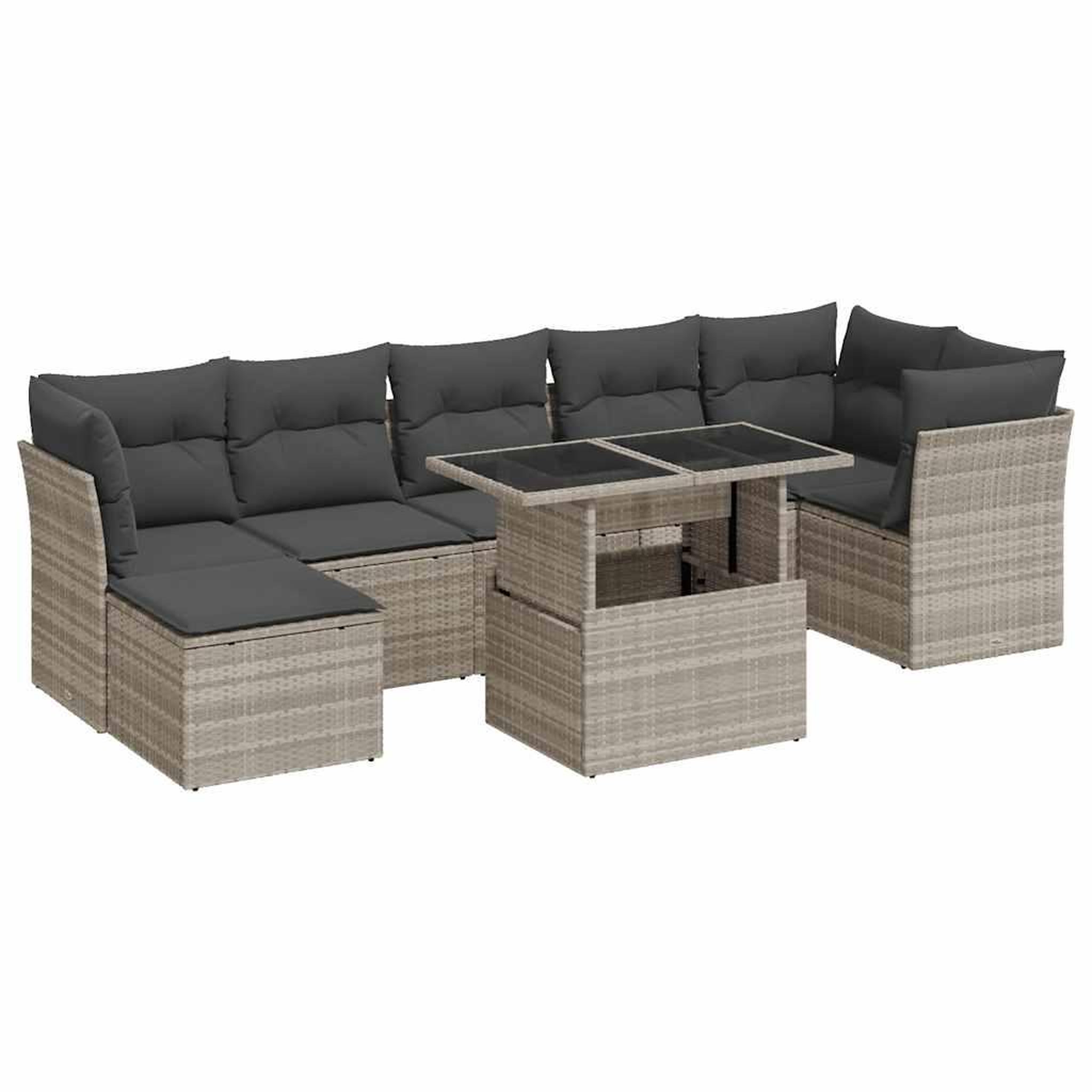 Voir la diapositive 2 : VIDAXL Salon de jardin 8 pcs avec coussins gris clair resine tressee