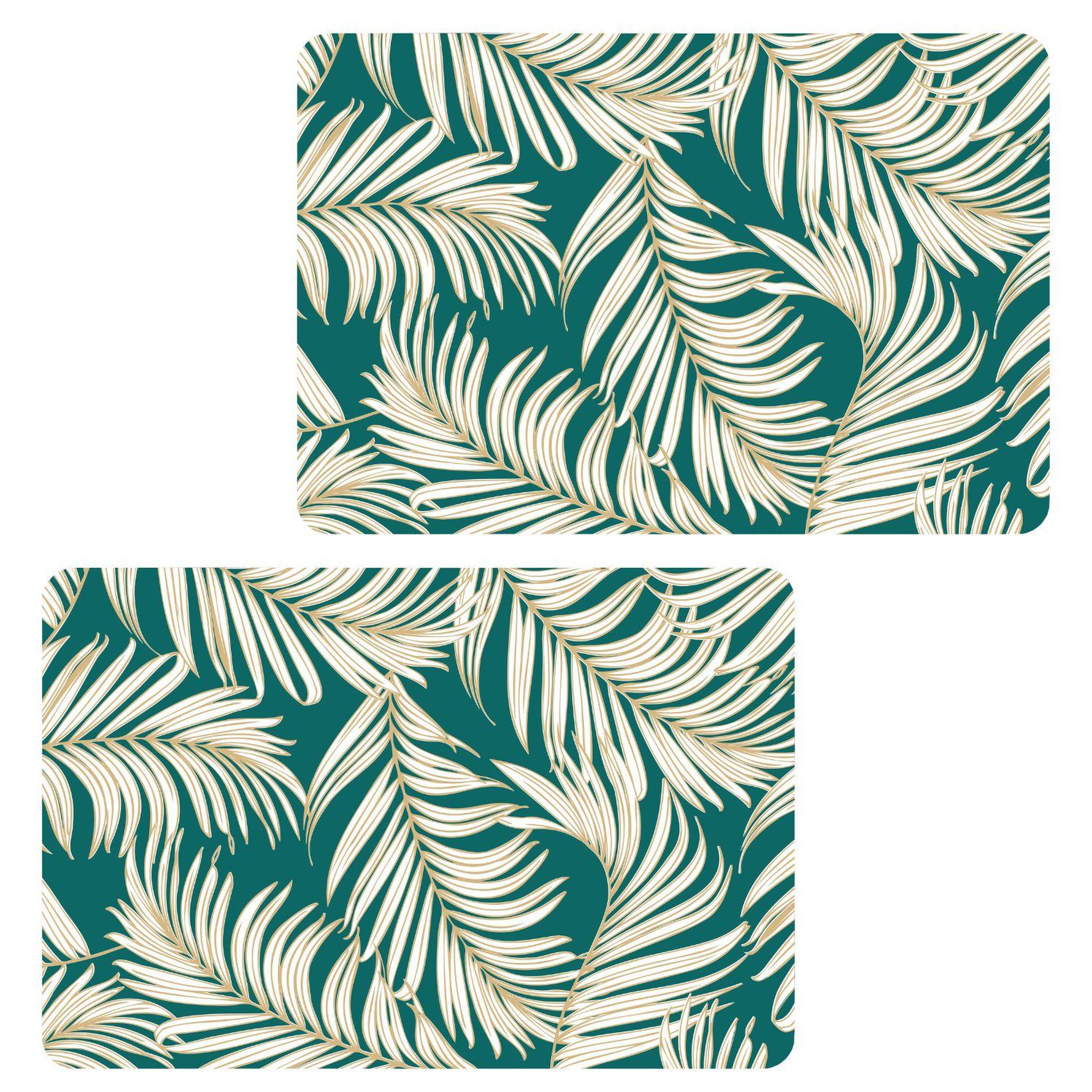 HABITABLE Lot de 2 sets de table motif feuillage avec encre métallique ARLO - 30 x 45 cm - Or et vert