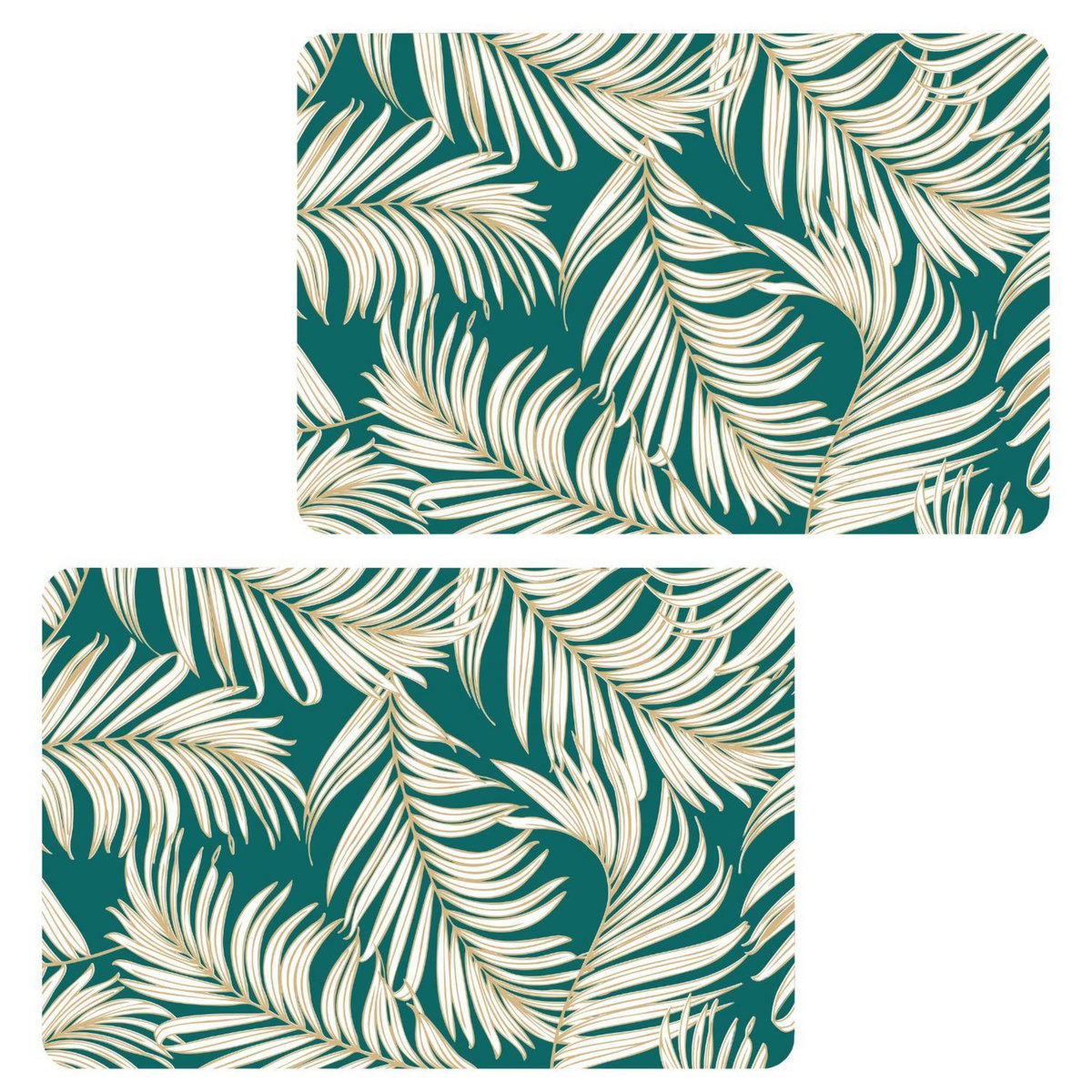 HABITABLE Lot de 2 sets de table motif feuillage avec encre métallique ARLO - 30 x 45 cm - Or et vert