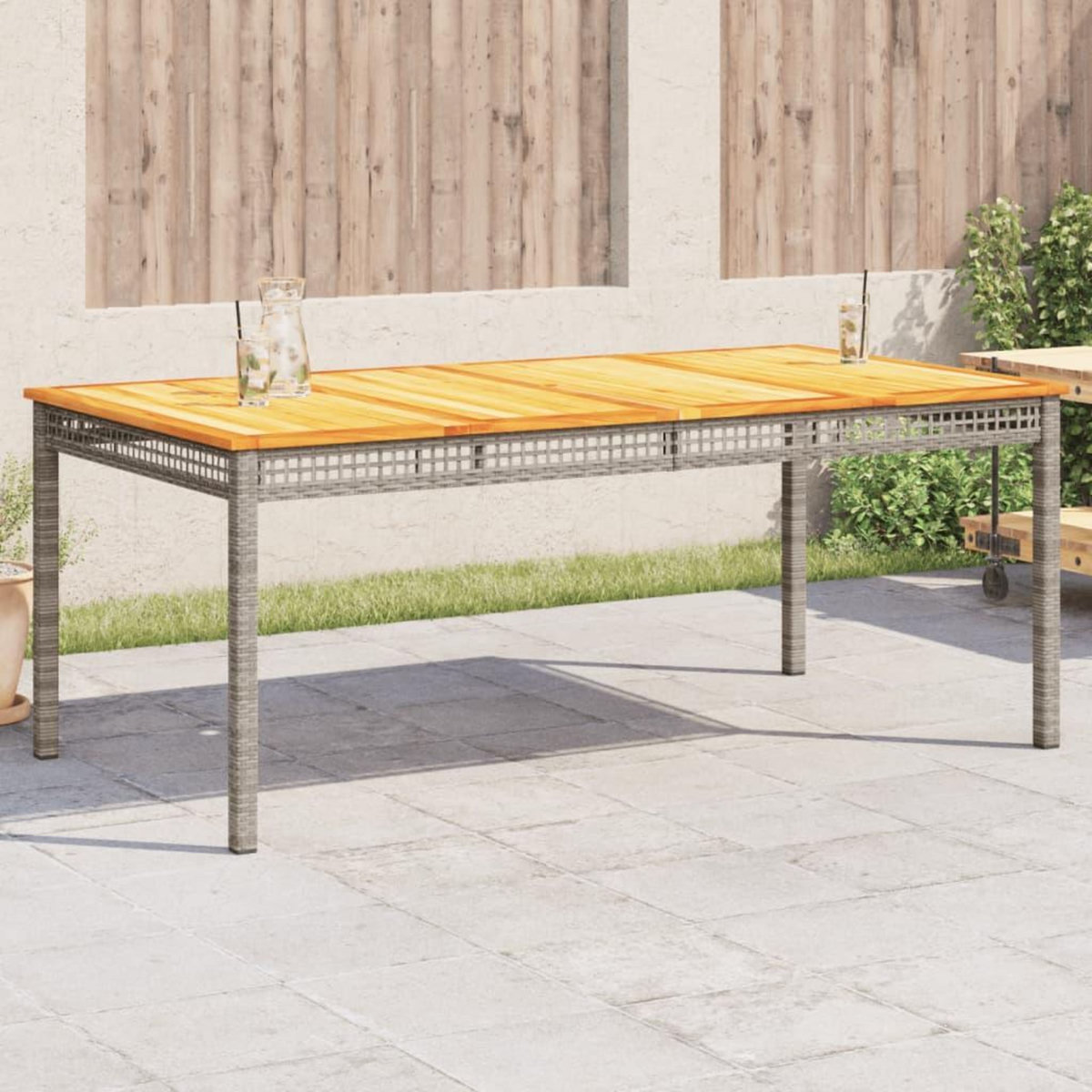 VIDAXL Table de jardin gris 180x90x75 cm resine tressee et bois acacia