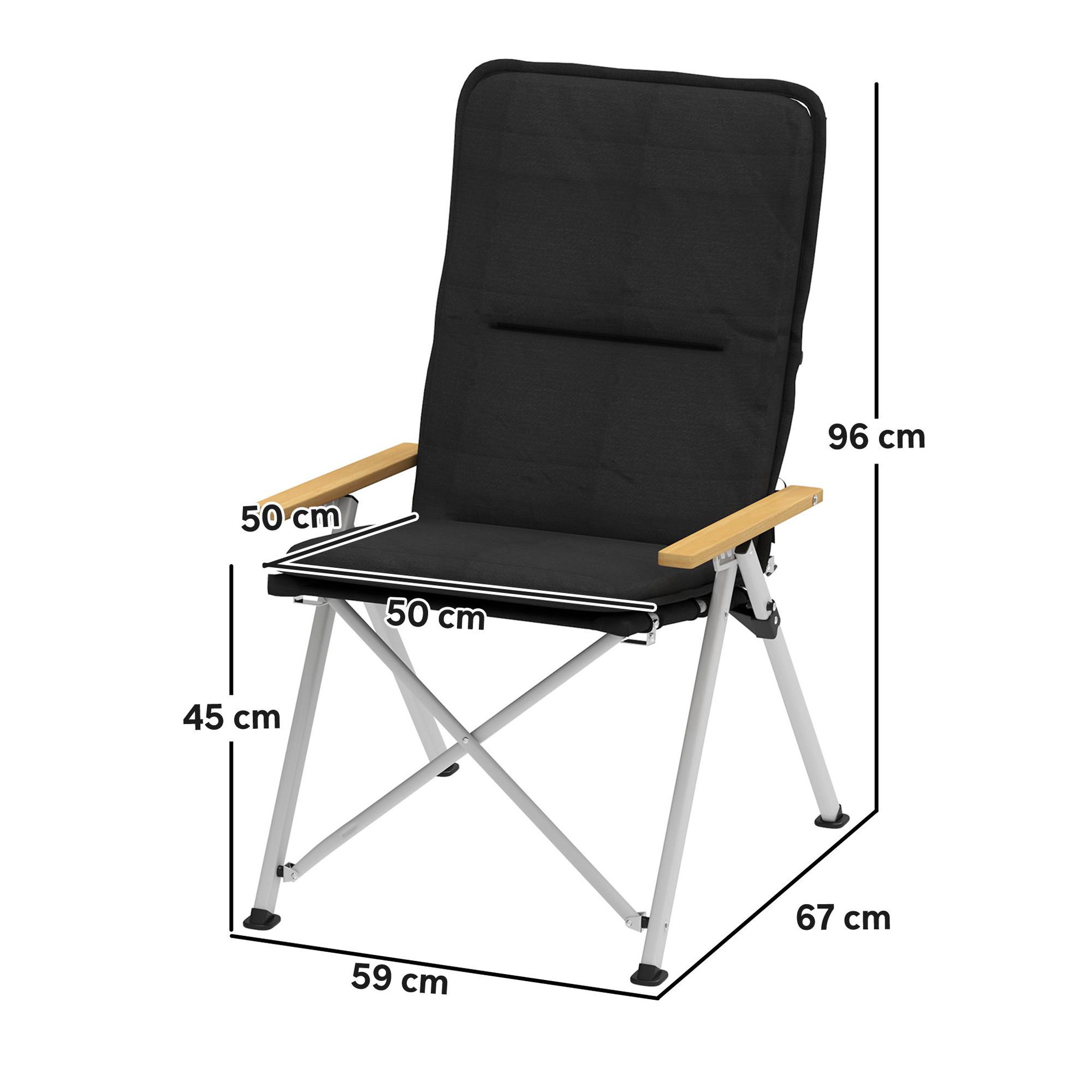 Voir la diapositive 3 : OUTSUNNY Chaise de camping pêche pliable inclinable 4 niveaux sac transport inclus alu gris bois polyester noir
