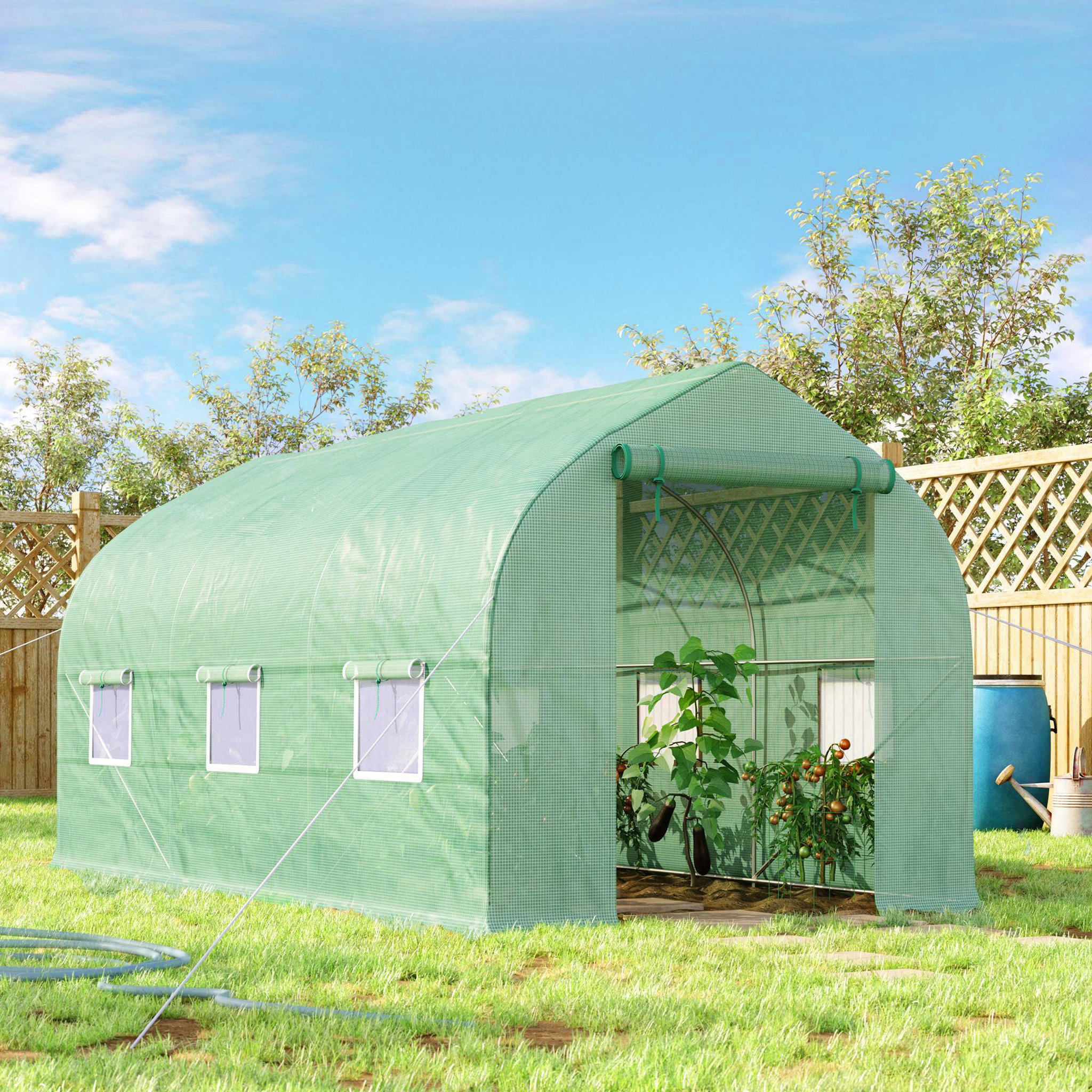 Voir la diapositive 4 : OUTSUNNY Serre tunnel de jardin 8 m² - 2 portes, 6 fenêtres - métal galvanisé bâche pe vert