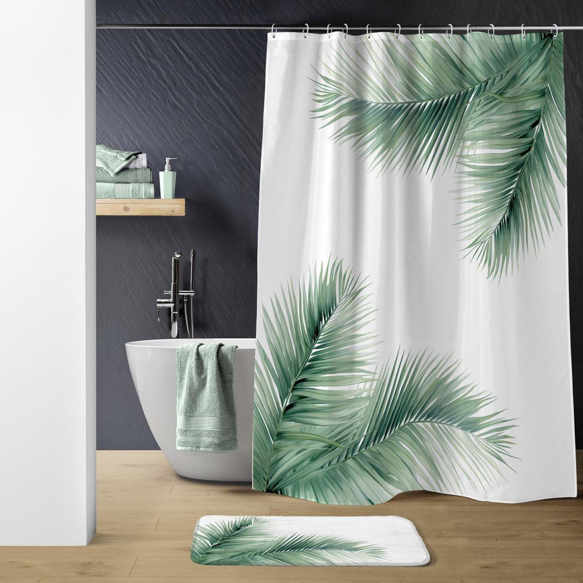 Voir la diapositive 4 : Douceur d'Intérieur Rideau de douche  havane  180x200cm blanc