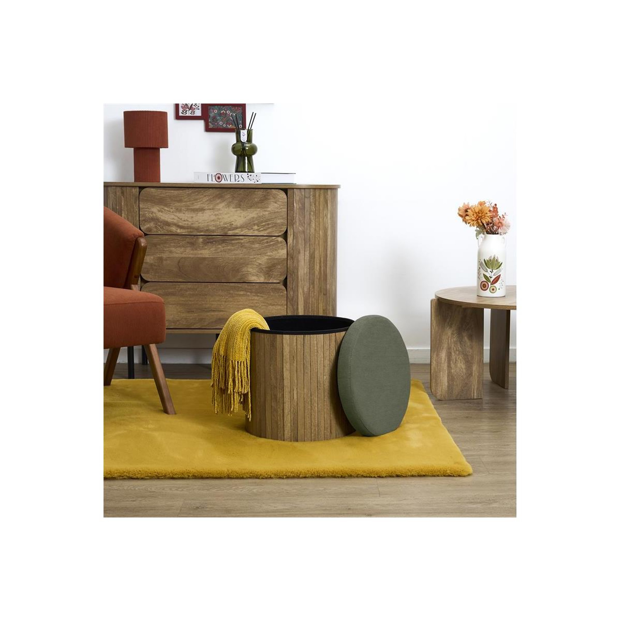 Voir la diapositive 6 : The Home Deco Factory Pouf coffre pliable  jules  38cm vert