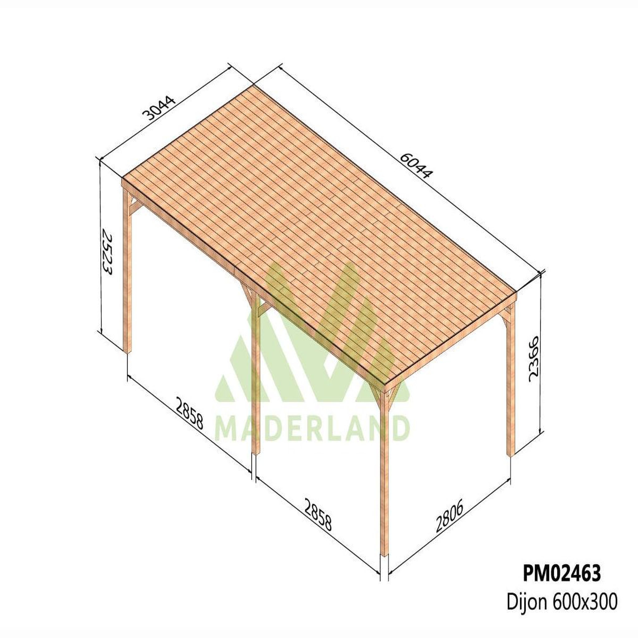 Voir la diapositive 2 : JARDIDECO Pergola en bois dijon avec toit 600 x 300 cm - maderland