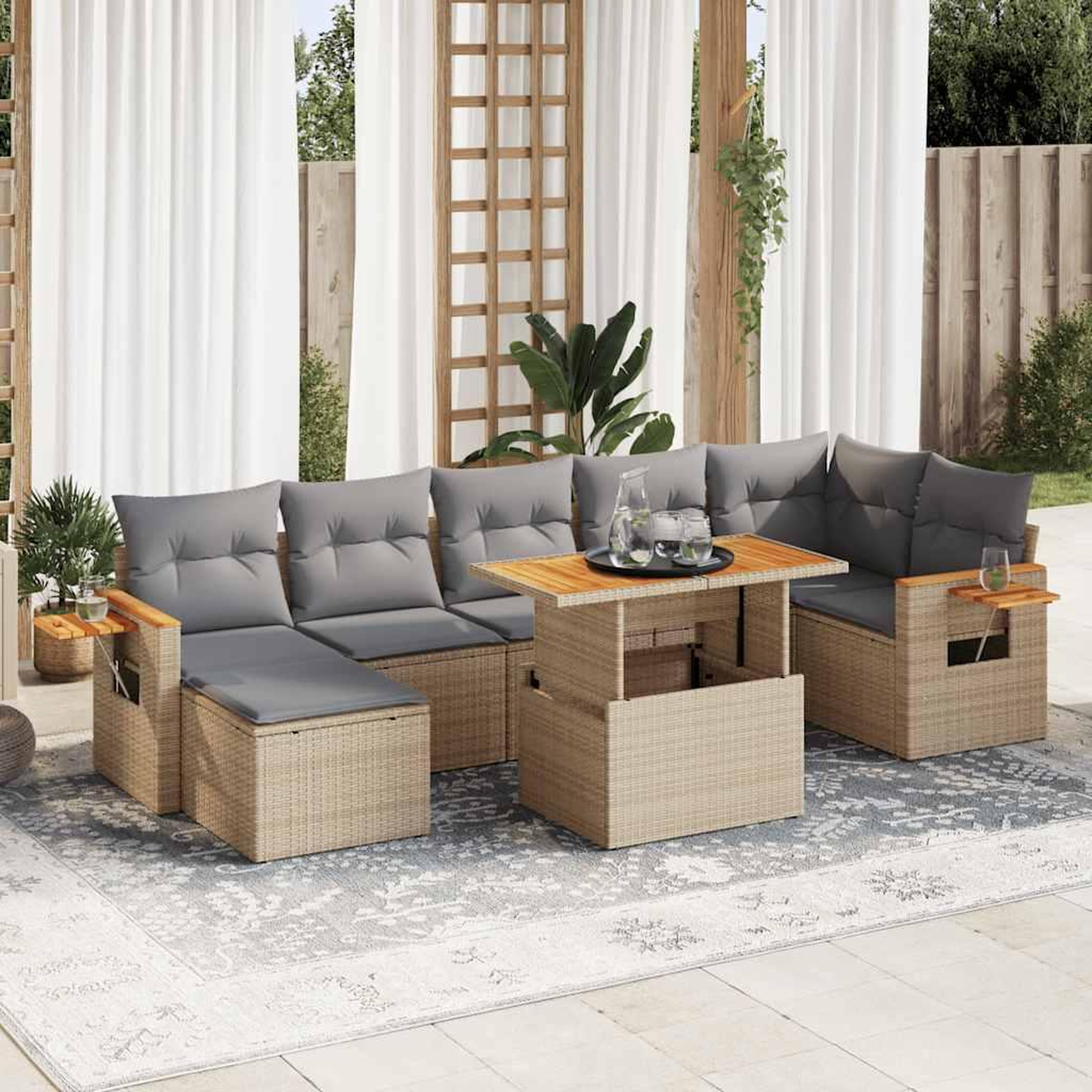 VIDAXL Salon de jardin avec coussins 8 pcs beige resine tressee acacia
