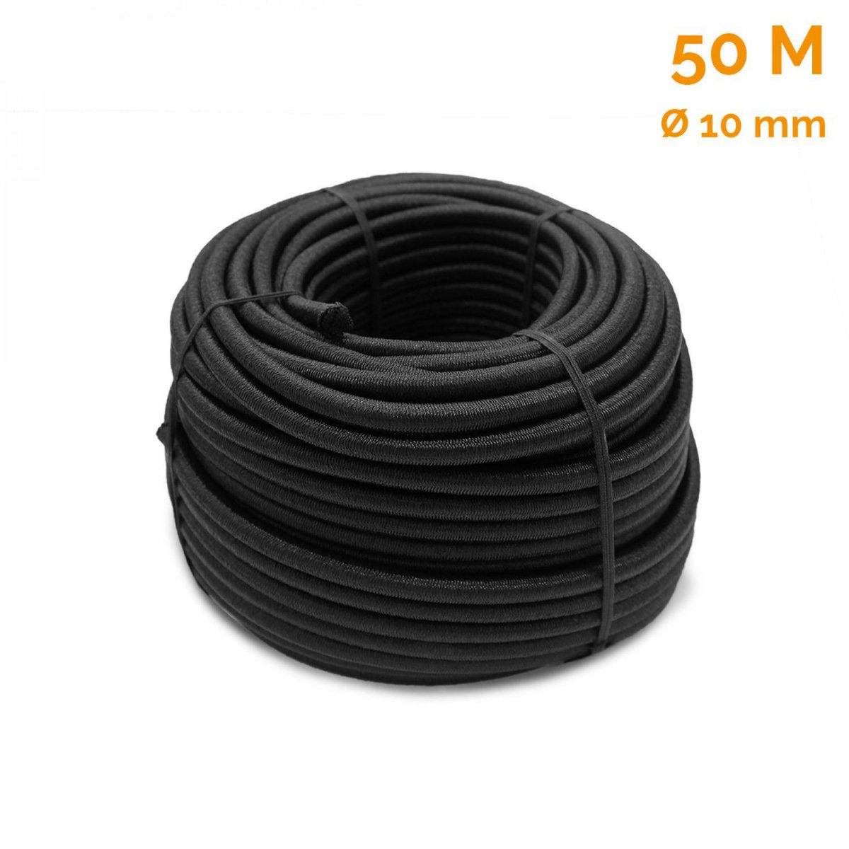 LINXOR Bobine, rouleau de tendeur élastique - 50 mètres x 10 mm - Noir