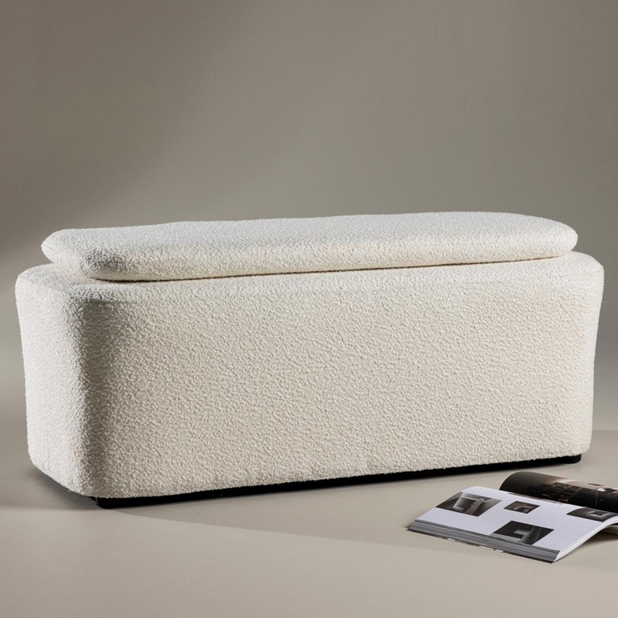 Voir la diapositive 5 : Paris Prix Pouf en tissu bouclé  laurel  110cm blanc