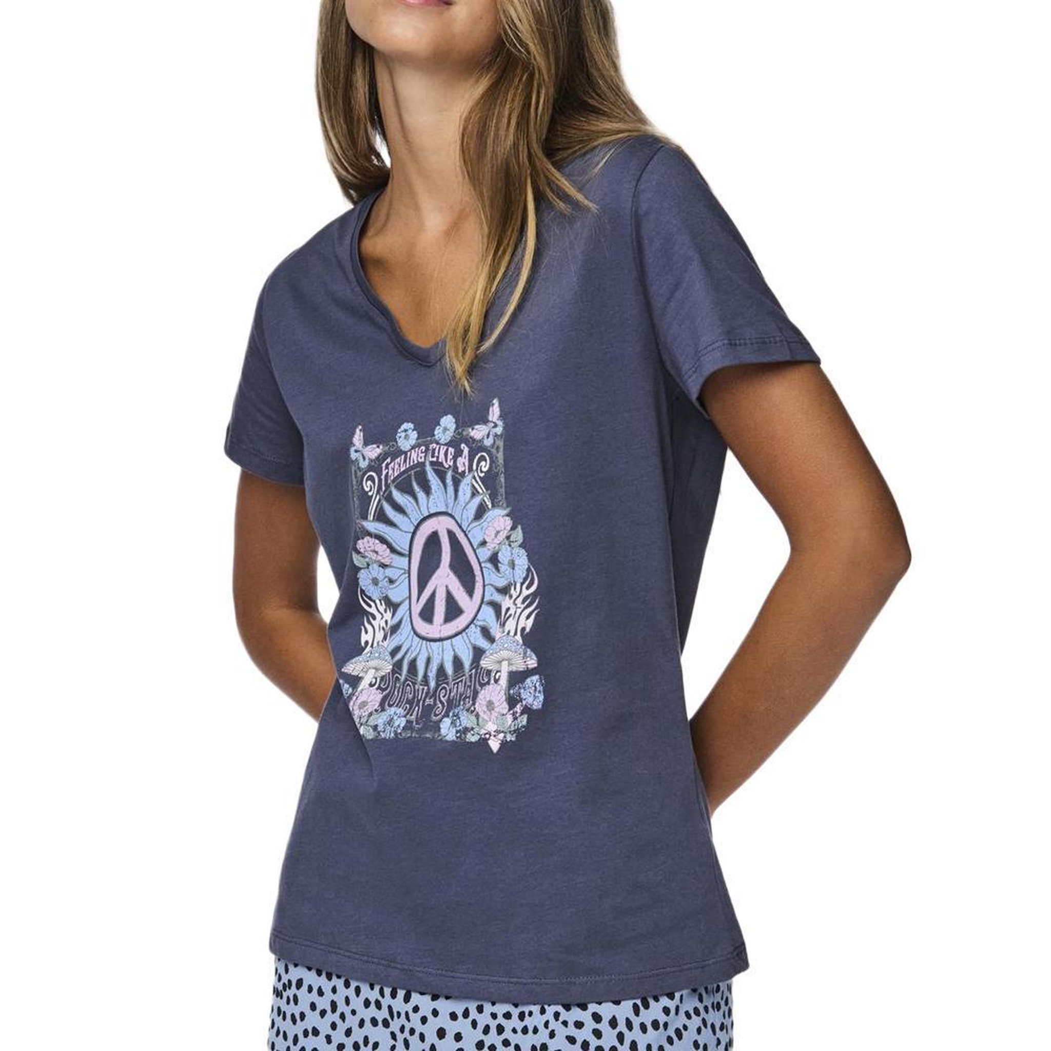 Pieces T-Shirt Marine Femme Pieces Briella. Coloris disponibles : Bleu