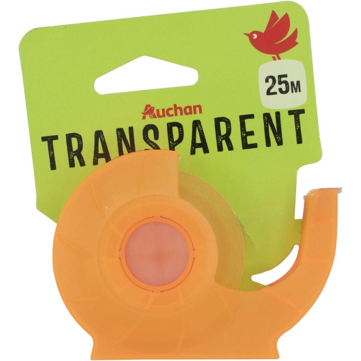 AUCHAN Rouleau ruban adhésif 25m transparent avec dévidoir orange