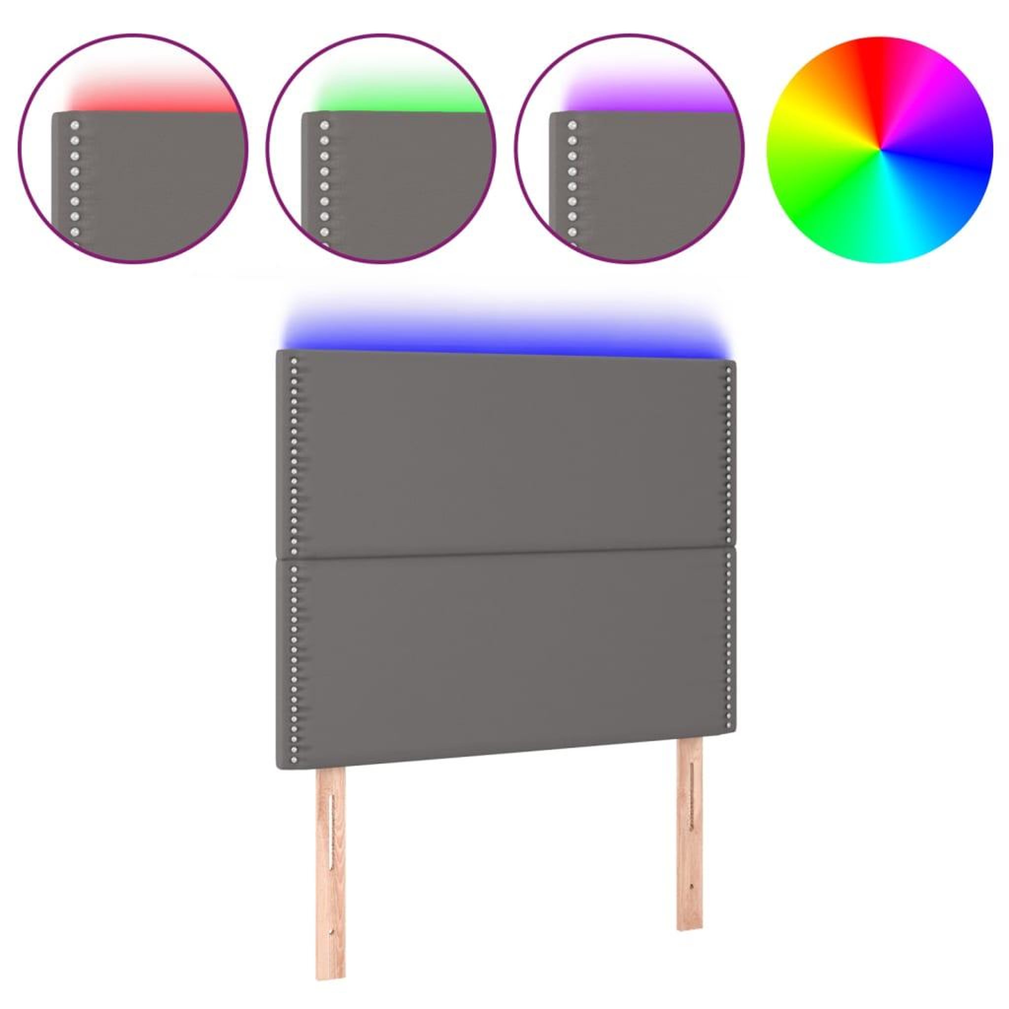 Voir la diapositive 2 : VIDAXL Tete de lit a LED Gris 100x5x118/128 cm Similicuir