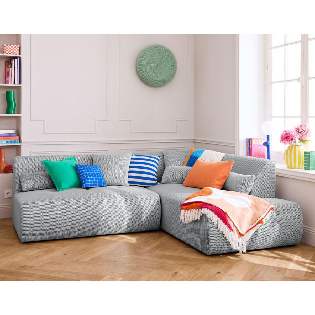 LISA DESIGN Onyx - canapé modulable d'angle droit 5 places - en tissu mailles 3d