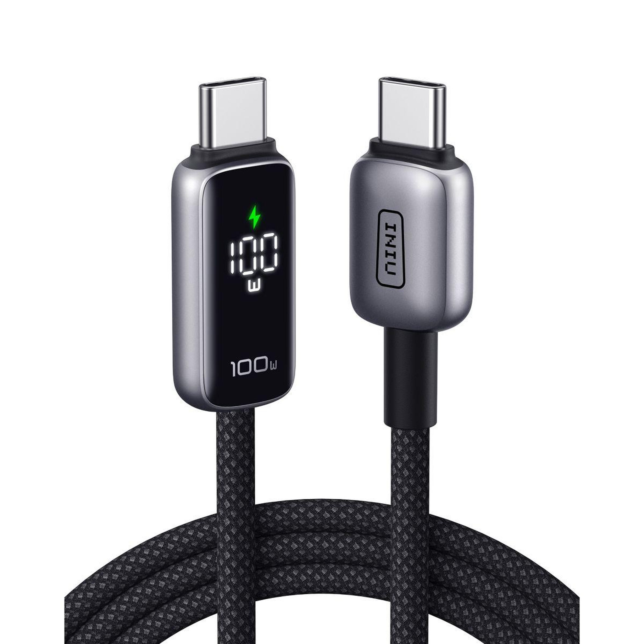 Voir la diapositive 2 : INIU Câble de charge vers USB-C 100W affichage digital noir