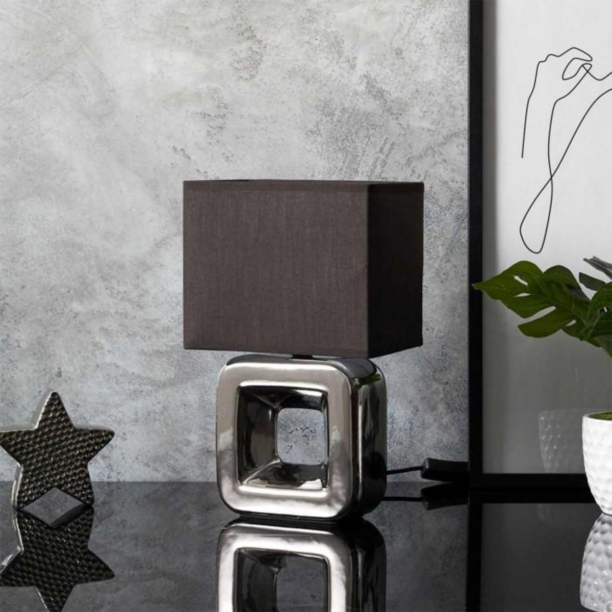 Paris Prix Lampe à Poser en Porcelaine  Chromée  32cm Argent