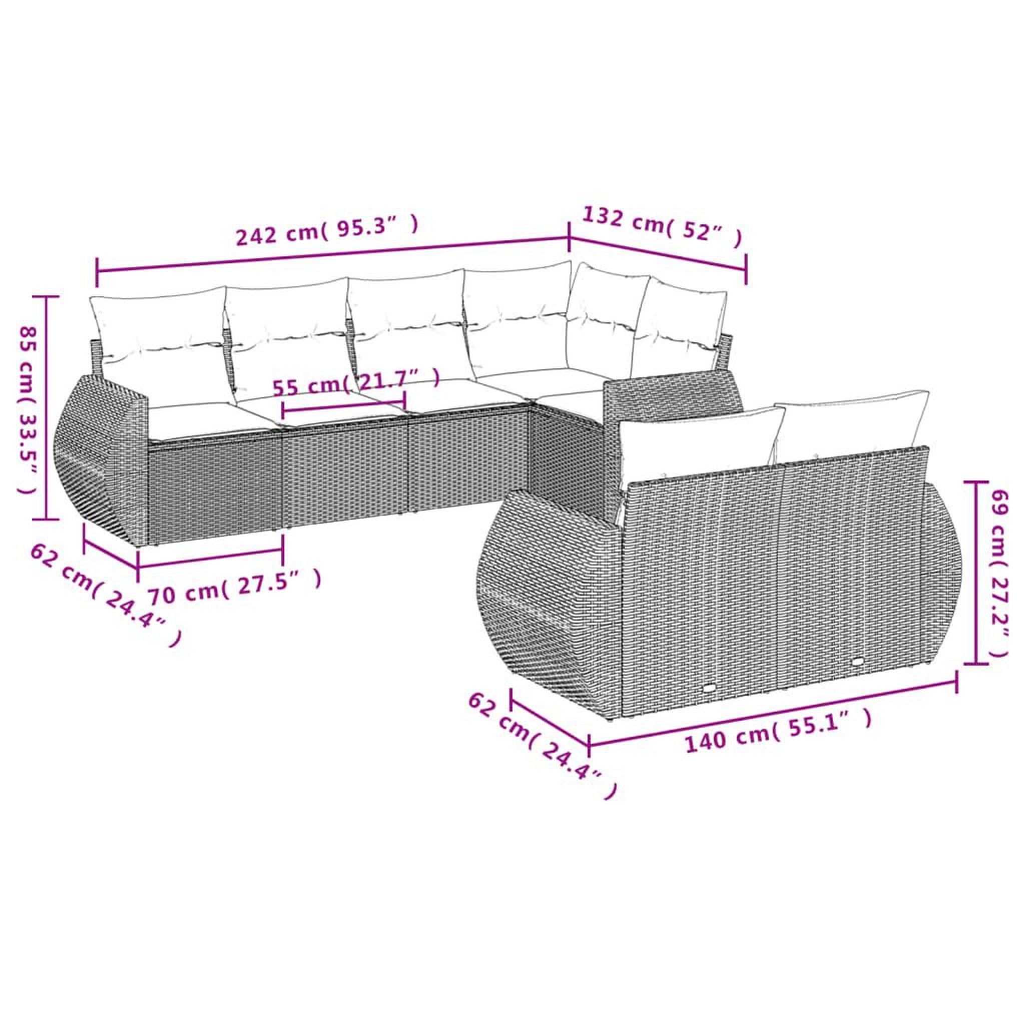 Voir la diapositive 6 : VIDAXL Salon de jardin 7 pcs avec coussins noir resine tressee