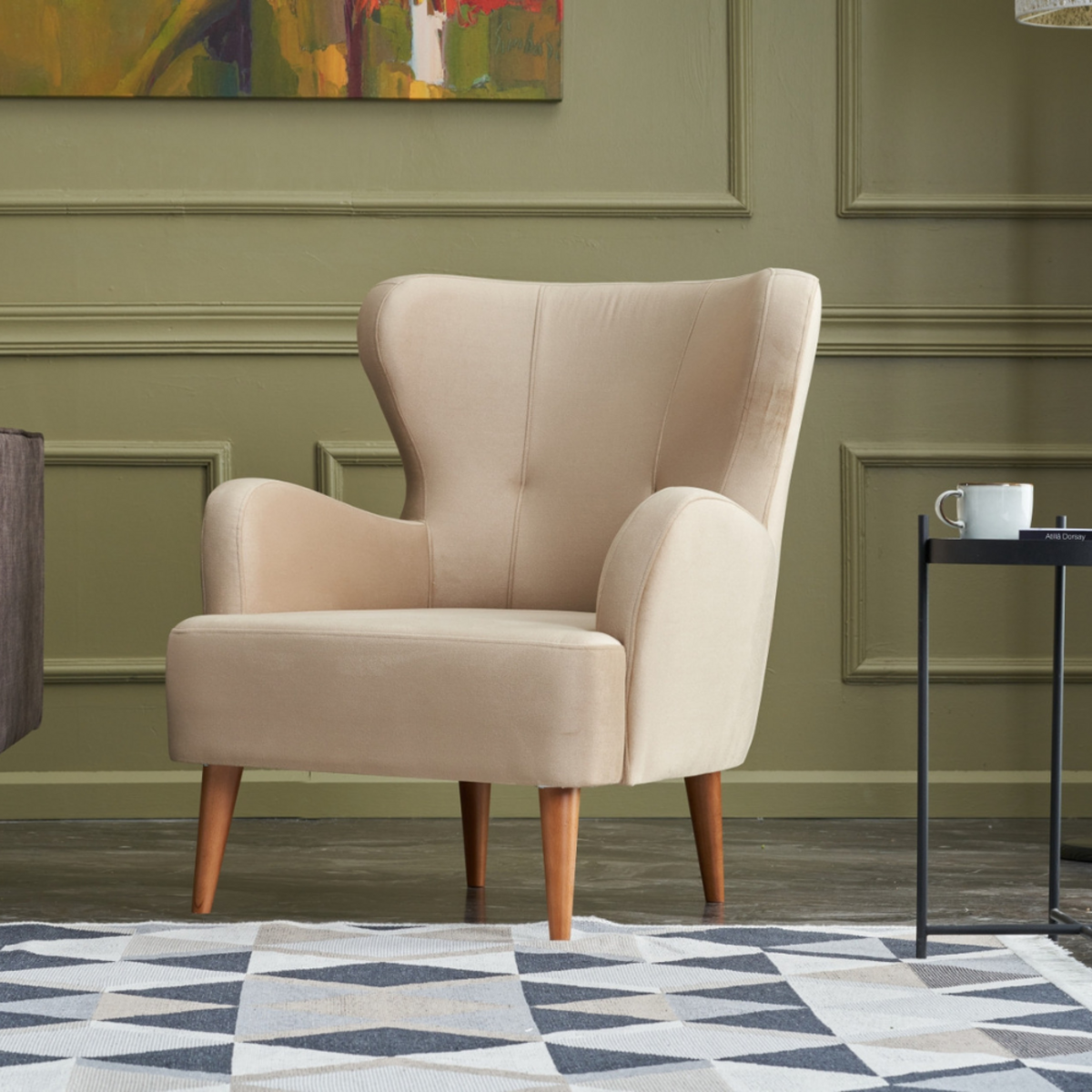 CONCEPT USINE Fauteuil en velours beige avec accoudoirs SMITH