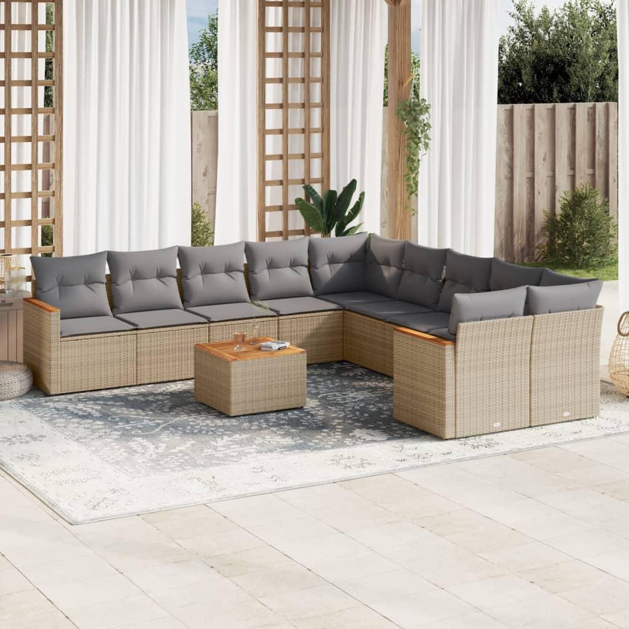 VIDAXL Salon de jardin 11 pcs avec coussins beige resine tressee