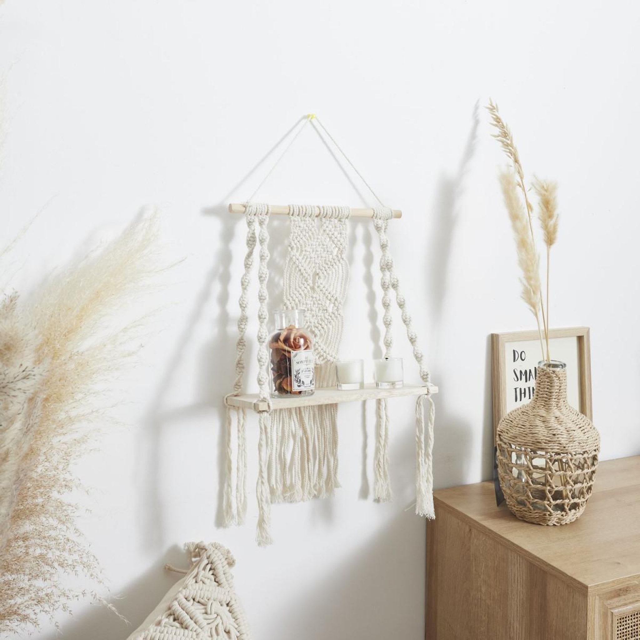 Voir la diapositive 4 : The Home Deco Factory Étagère murale déco  boho  50cm beige