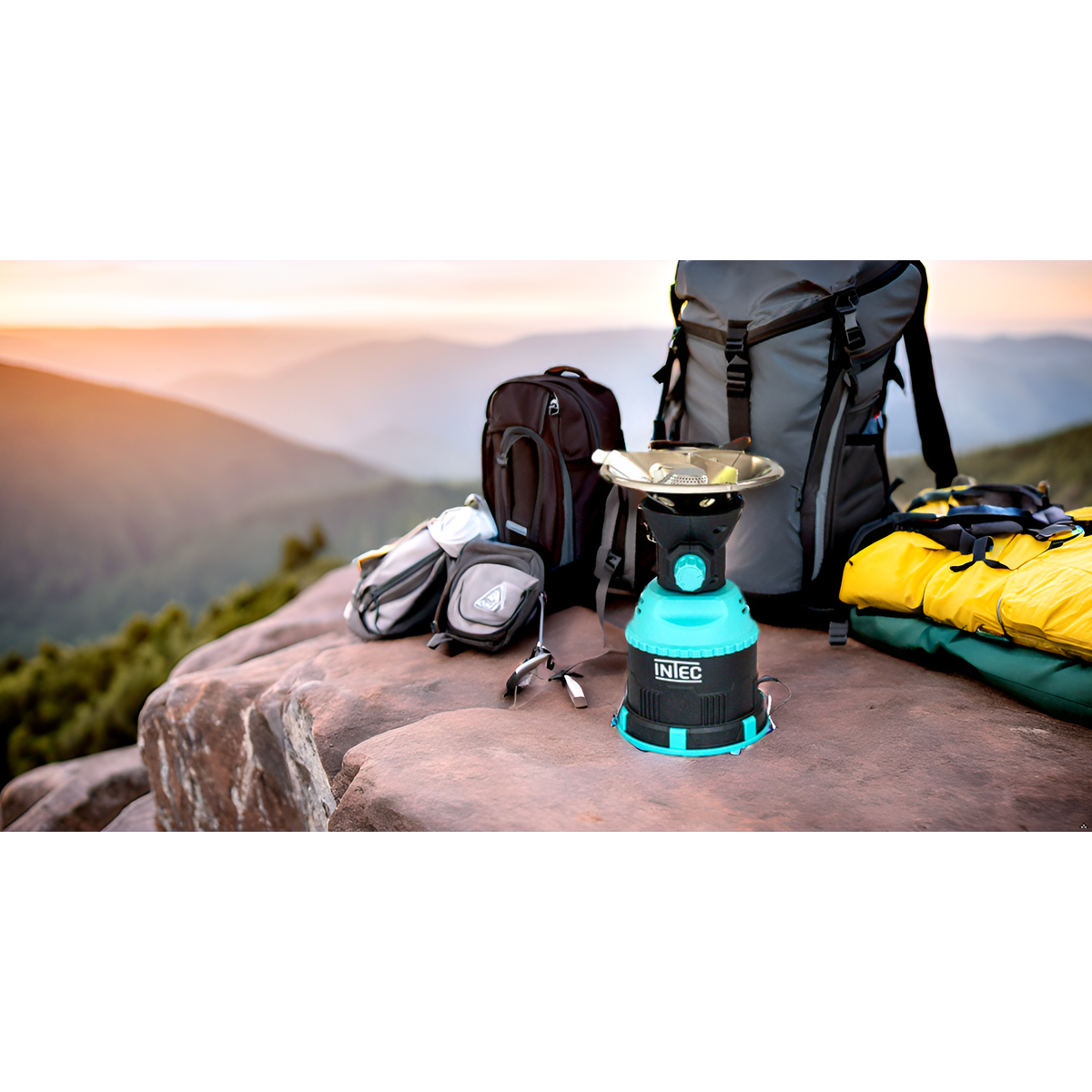 INTEC Rechaud gaz 1200W piezo Coque ABS + 4 Cartouches gaz 190 gr INTEC