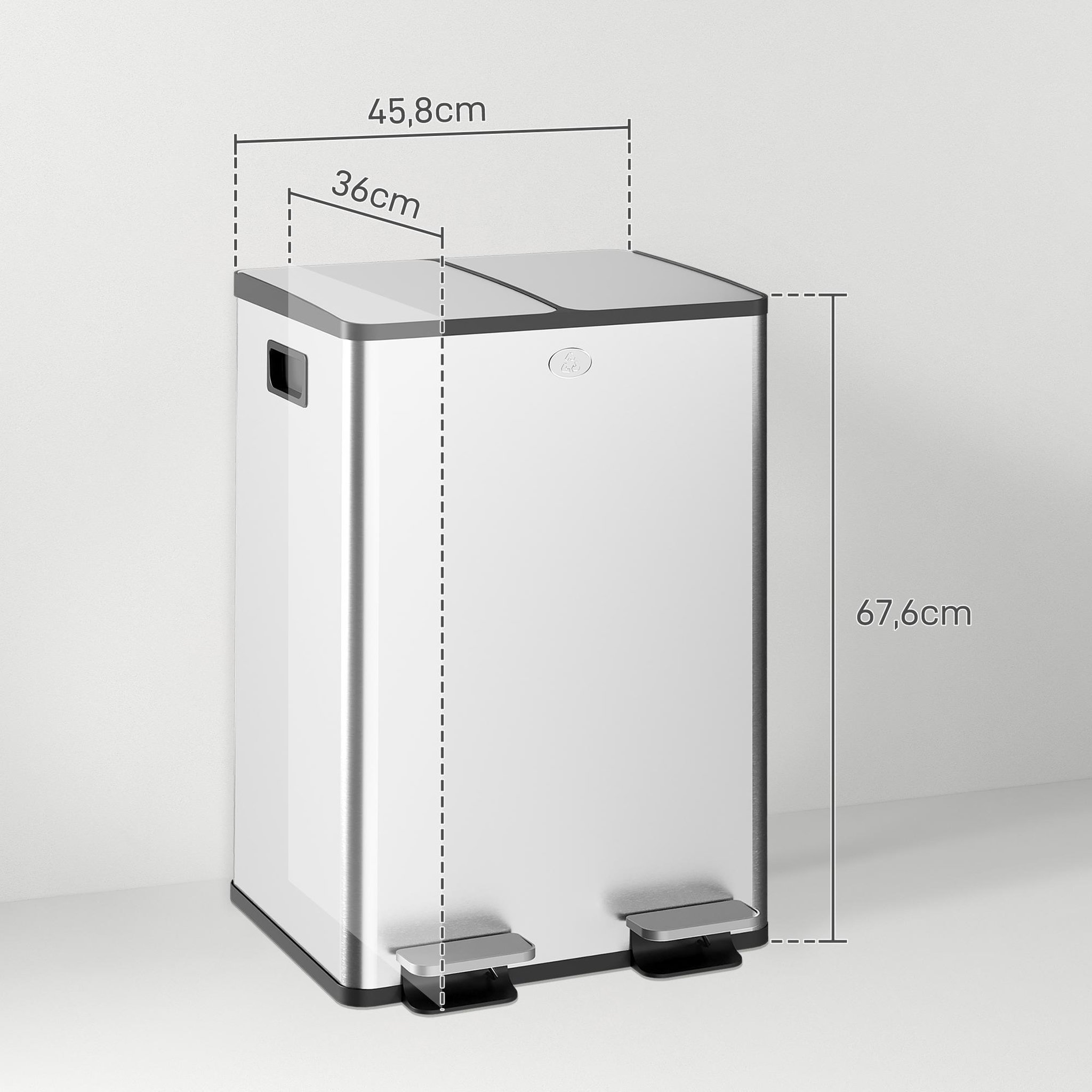 Voir la diapositive 3 : HOMCOM Poubelle de cuisine tri selectif 2 x 28l - poubelle à pédales - acier inox