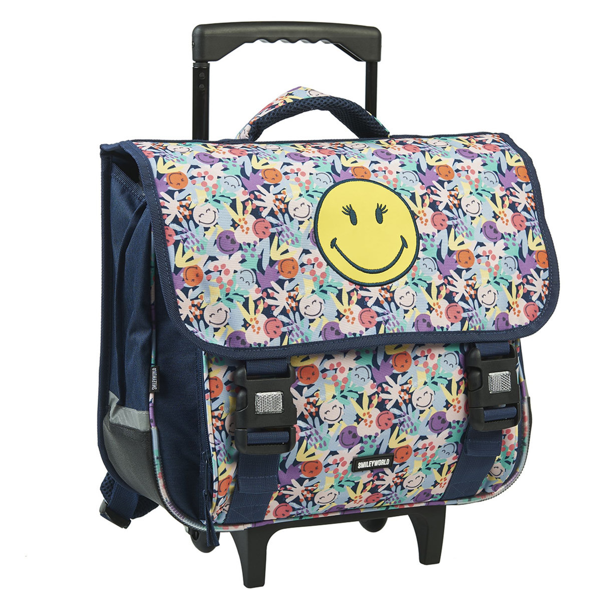 Smiley Cartables à roulettes bleu motif fleurs SMILEY WORLD 