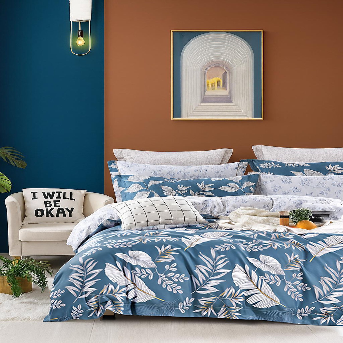 Home collection Parure housse de couette 100 % coton 57 fils Azuralis