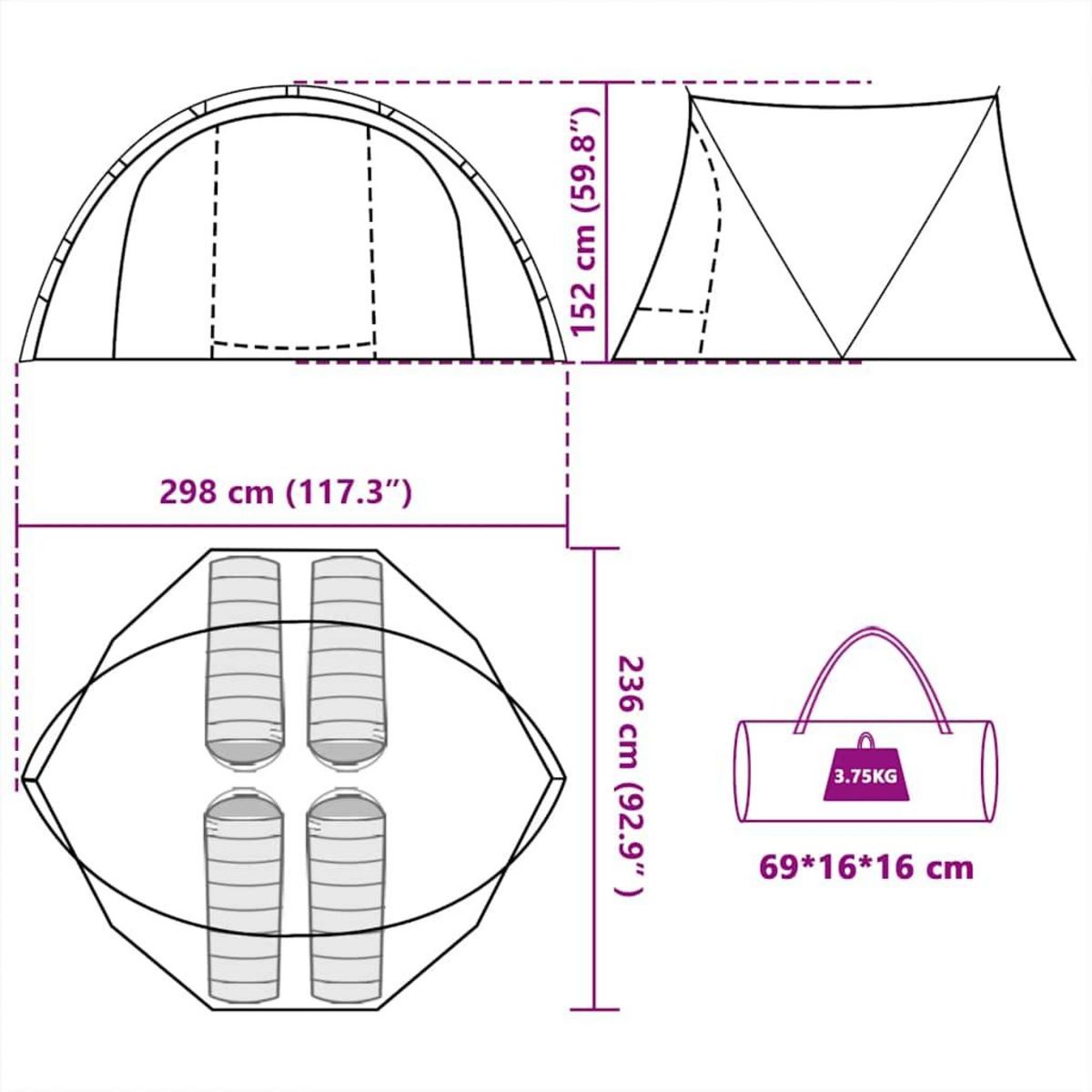 VIDAXL Tente de peche 4 personnes vert olive impermeable