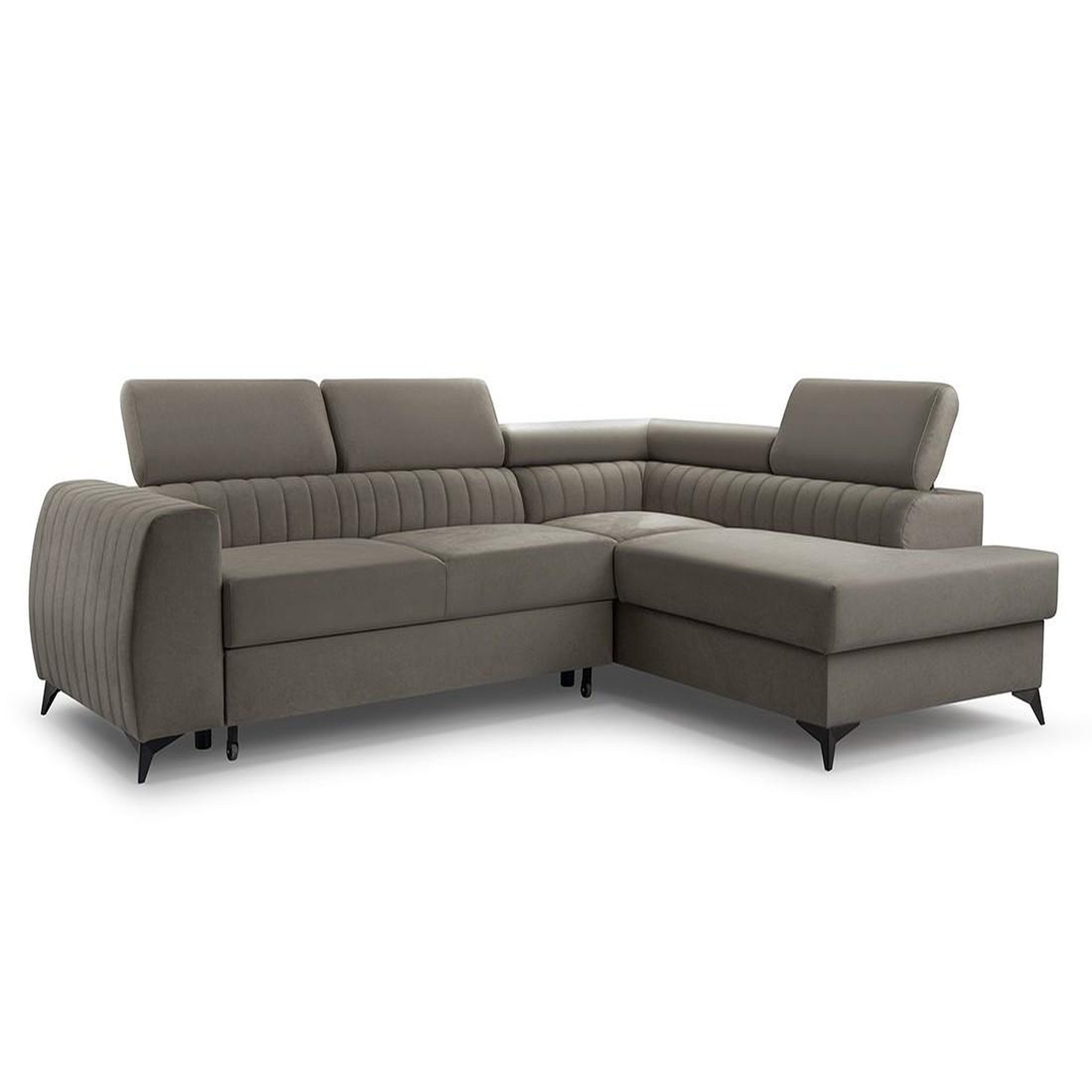 Voir la diapositive 2 : BEST MOBILIER Aneta - canapé d'angle droit 5 places - convertible avec coffre et têtières - en velours