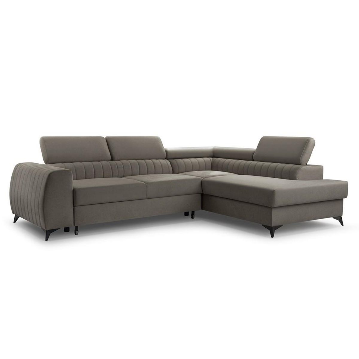 BEST MOBILIER Aneta - canapé d'angle droit 5 places - convertible avec coffre et têtières - en velours