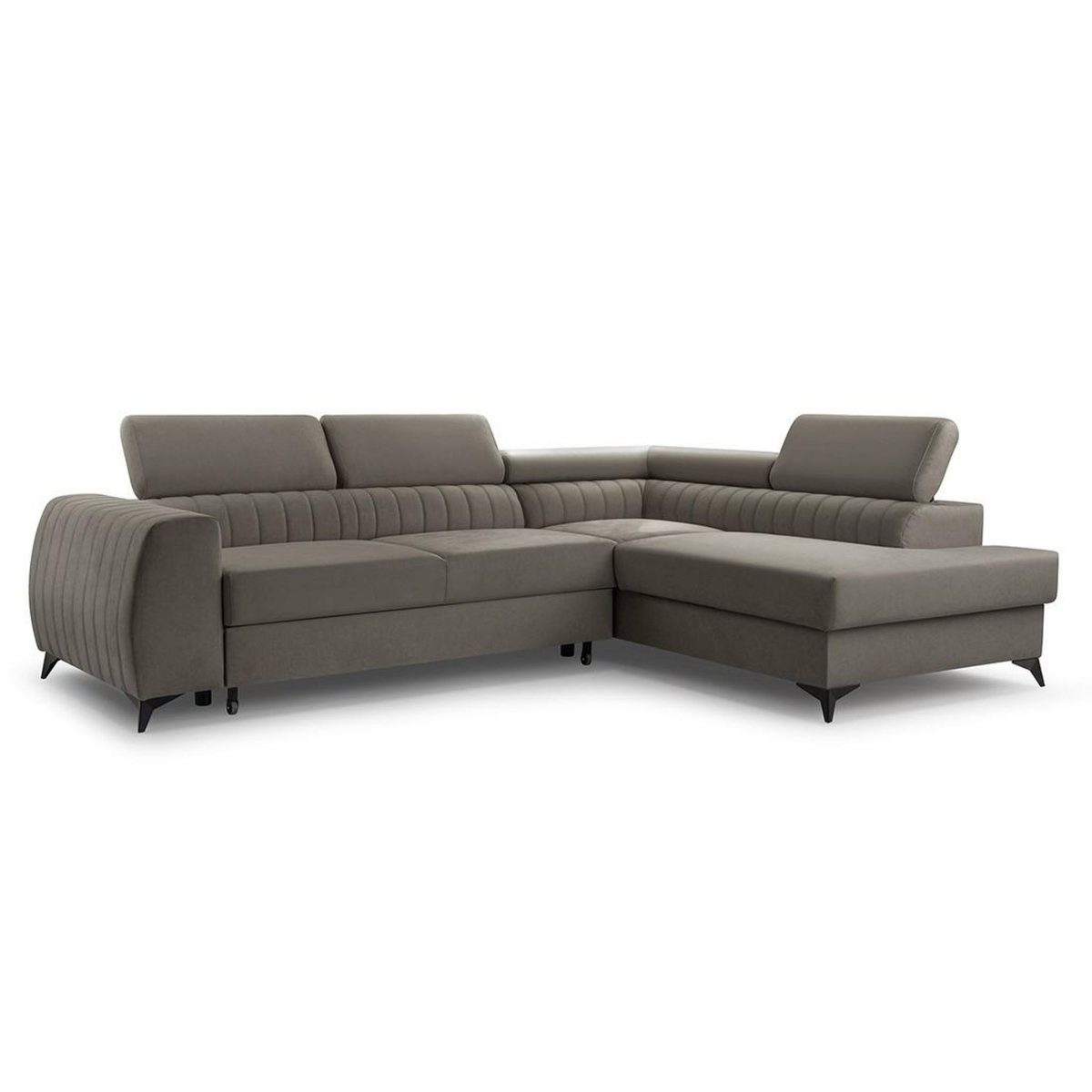 BEST MOBILIER Aneta - canapé d'angle droit 5 places - convertible avec coffre et têtières - en velours