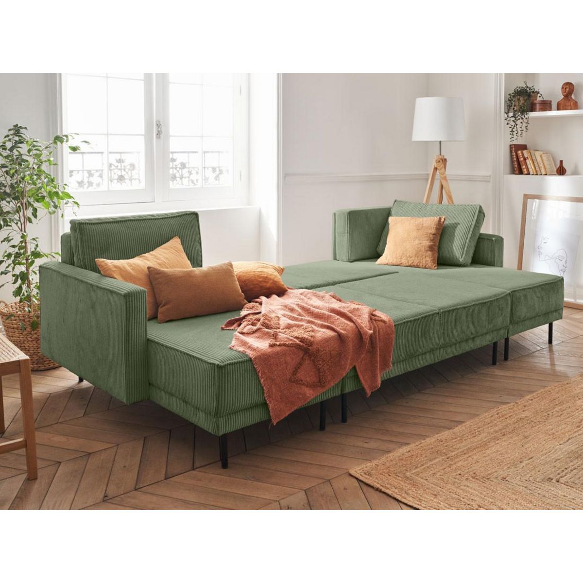 LISA DESIGN Charlie - canapé panoramique en u - 7 places - convertible avec coffre - en velours côtelé