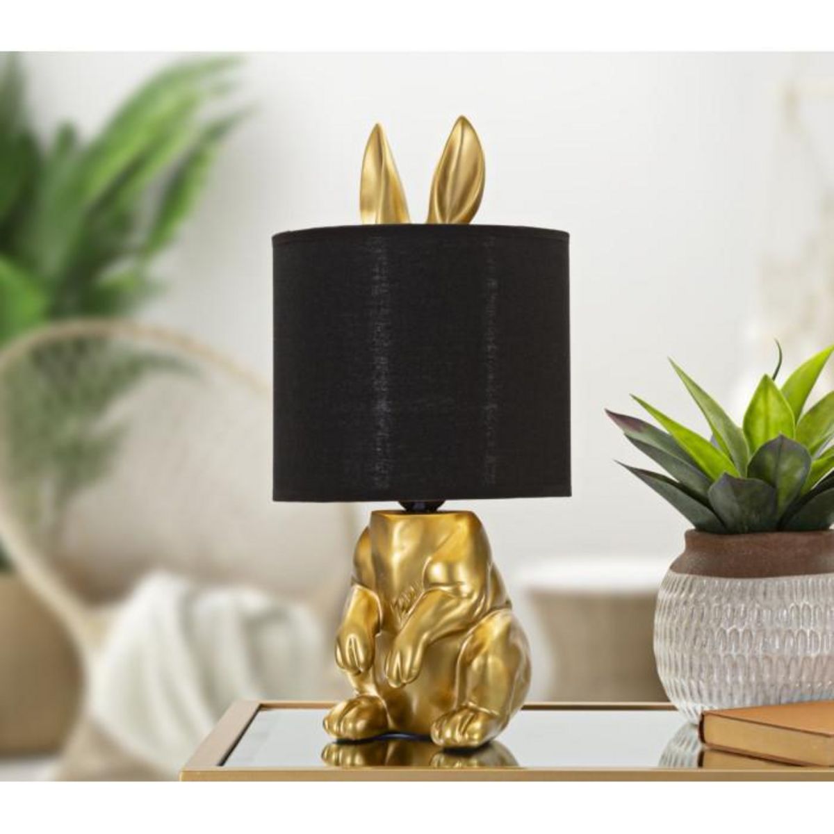 Paris Prix Lampe à Poser Design  Lapin  43cm Or & Noir