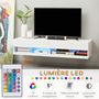 Voir la diapositive 6 : HOMCOM Meuble TV mural LED - banc TV flottant - 2 portes battantes - dim. 150L x 40l x 30H cm - blanc laqué