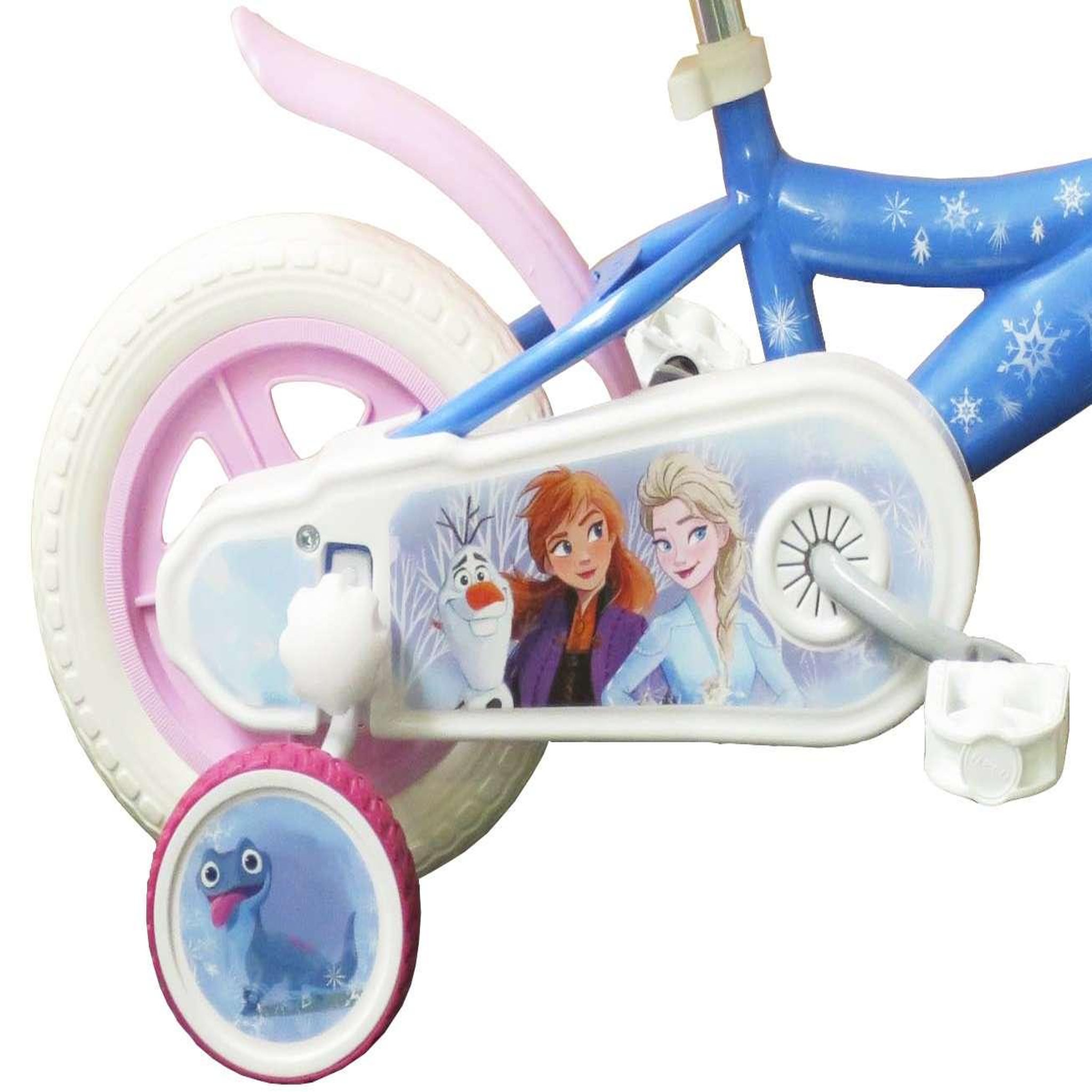 Voir la diapositive 2 : Disney La Reine des Neiges Vélo enfant 10''  Fille - Modèle Reine des neiges  - pour enfant de taille 75 à 90 cm - livré avec stabilisateurs et Panier avant+ garde boues & roues à bâtons