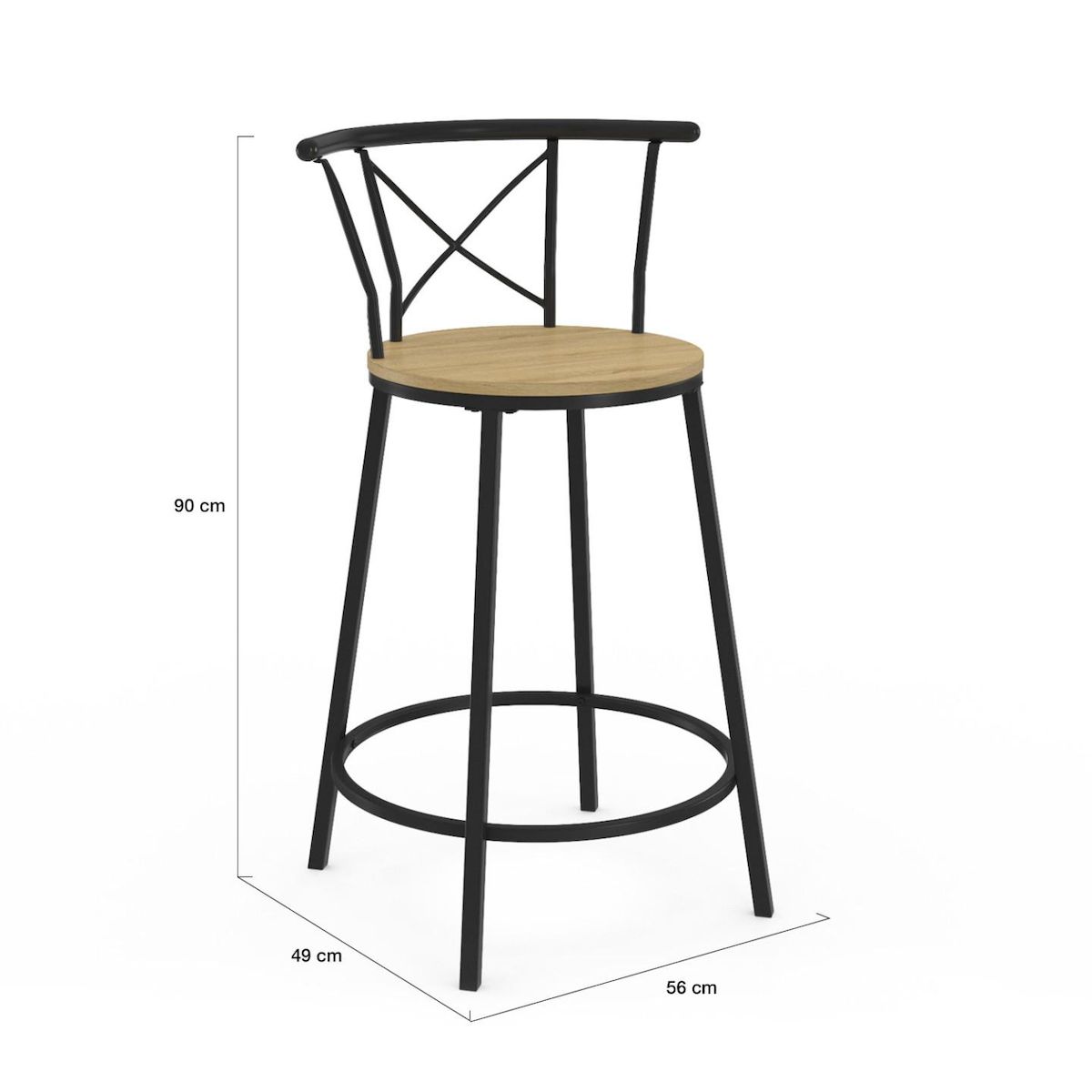 ID MARKET Lot de 4 tabourets de bar bistrot DETROIT avec dossier arrondis design industriel