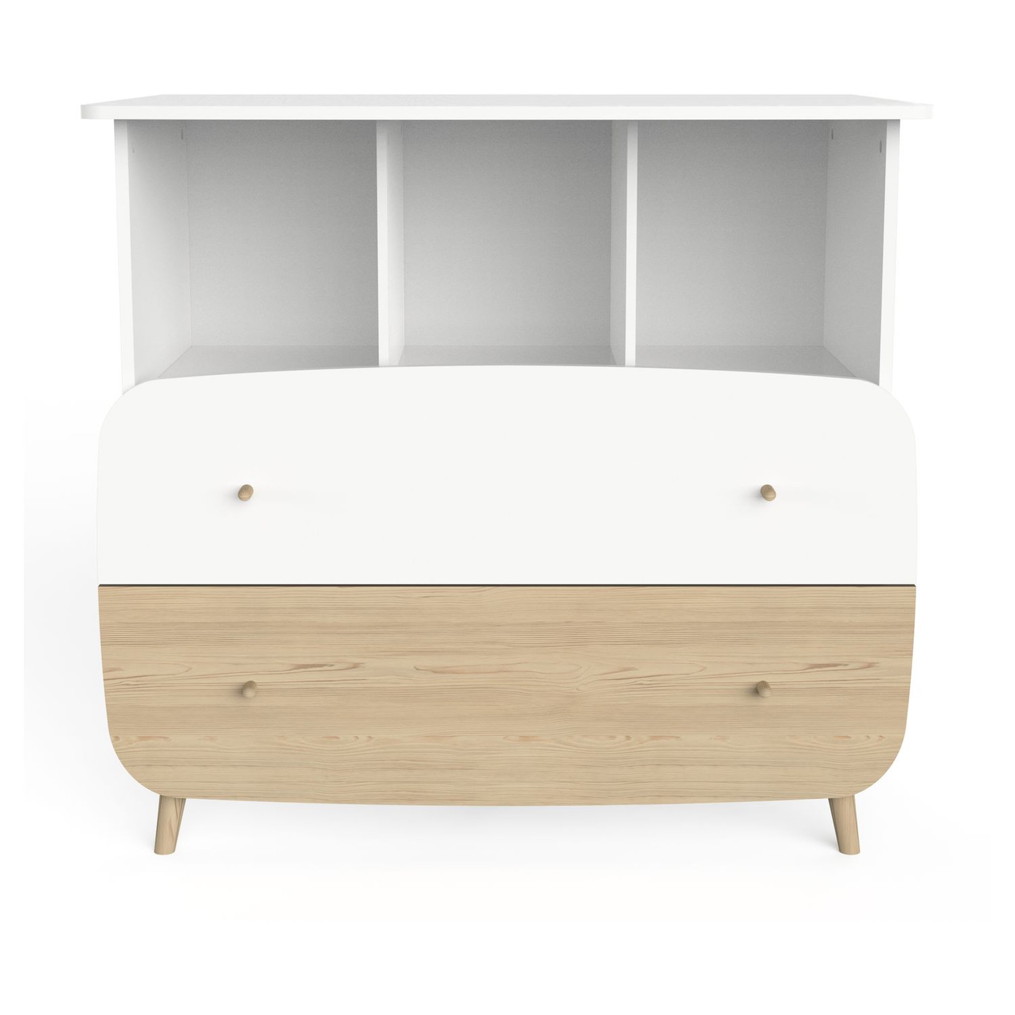 Voir la diapositive 1 : Commode bébé 2 tiroirs 3 niches blanc LINIA 