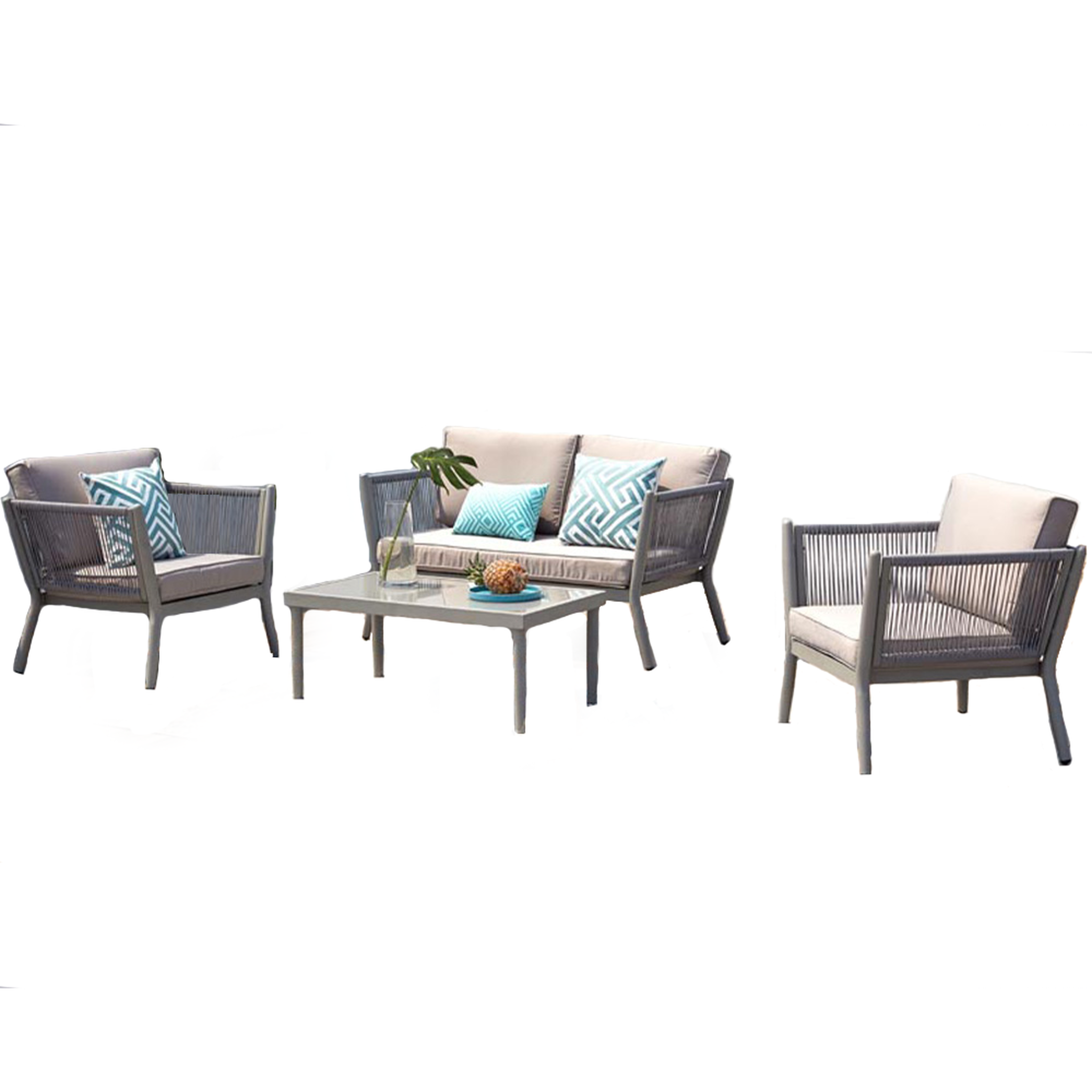 CONCEPT USINE Salon de jardin 4 places en aluminium gris clair anahma