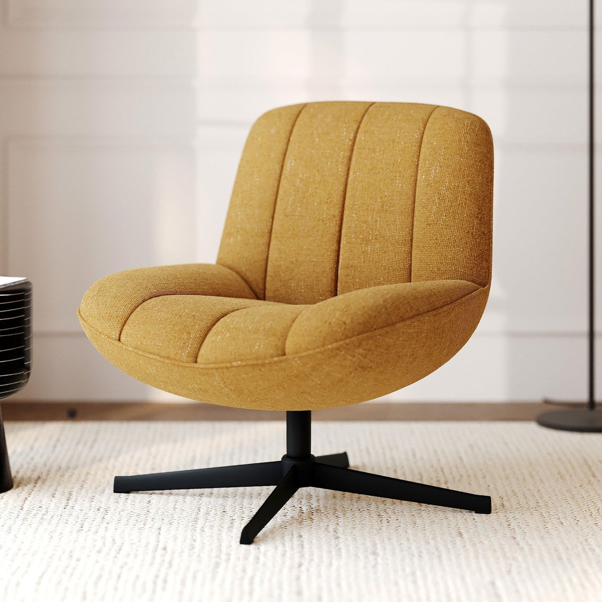 Rendez vous déco Fauteuil pivotant en tissu effet velours jaune moutarde-Elvis