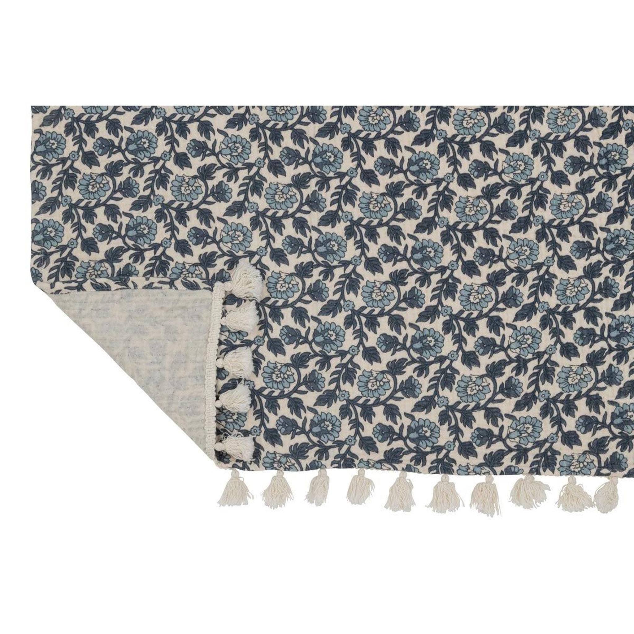 Voir la diapositive 5 : J-LINE Plaid imprimé  fleurs  130x180cm bleu