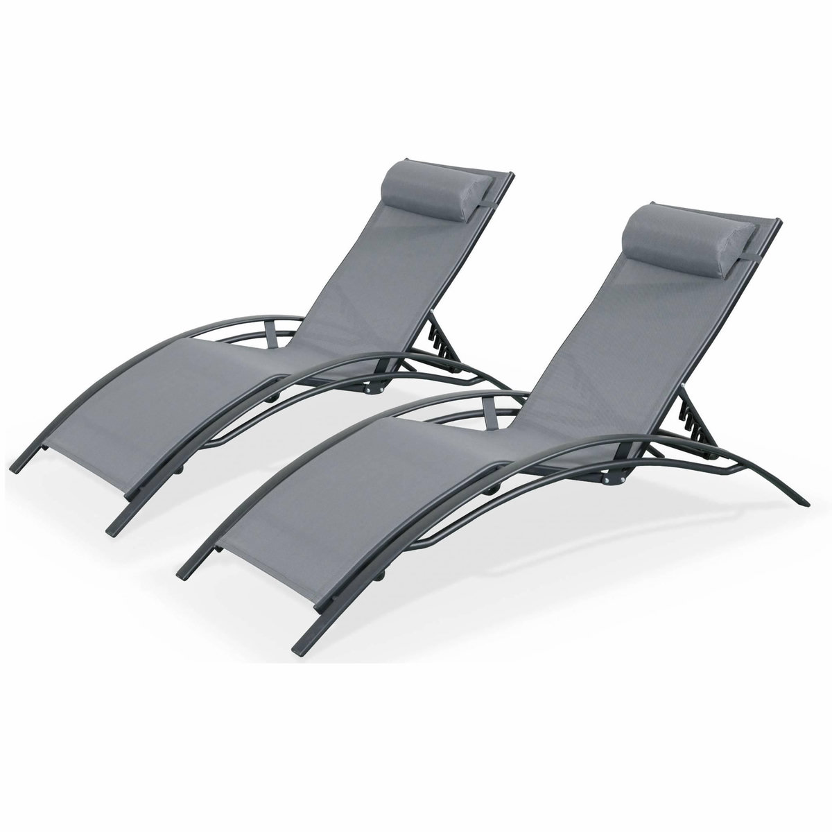 SWEEEK Duo de bains de soleil aluminium - Louisa Anthracite - Transats aluminium et textilène