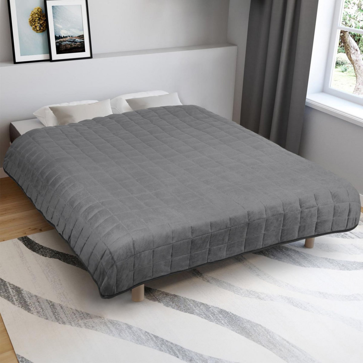 ID MARKET Couverture lestée 150x200 CM CELESTE bicolore gris clair et gris 9 kg